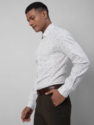 100% COTTON White Slim Fit Full Sleeve Formal Mens Printed Shirt