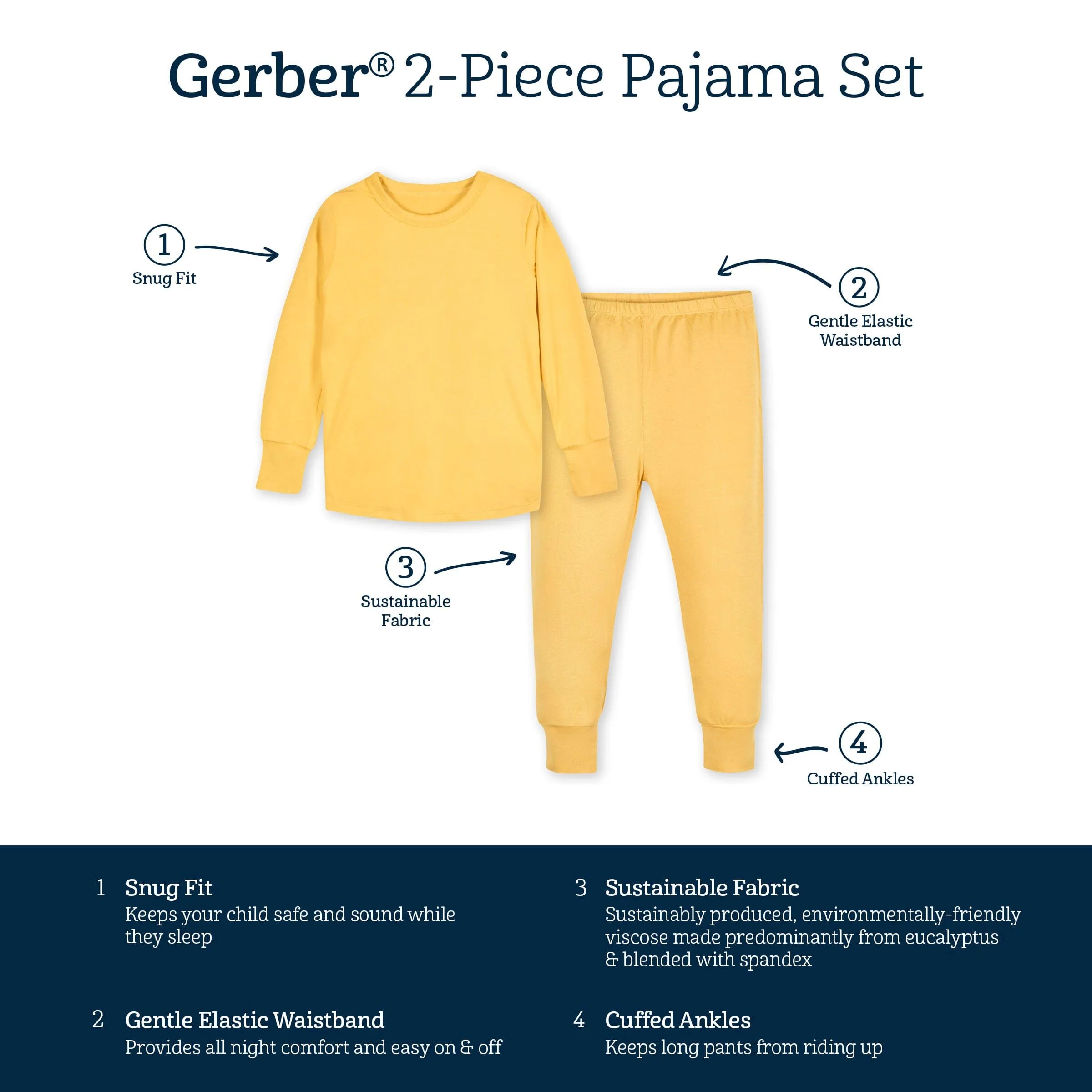 2-Piece Infant & Toddler Honey Buttery Soft Viscose Made from Eucalyptus Snug Fit Pajamas