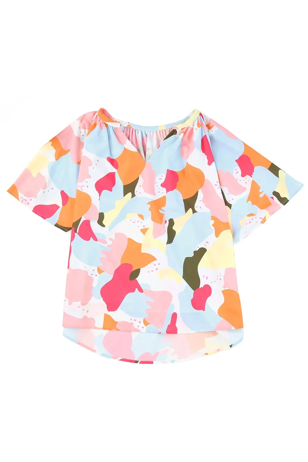 Abstract Short Sleeve V-Neck Blouse