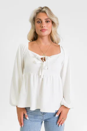 Always Ready Ivory Tie Front Knit Top