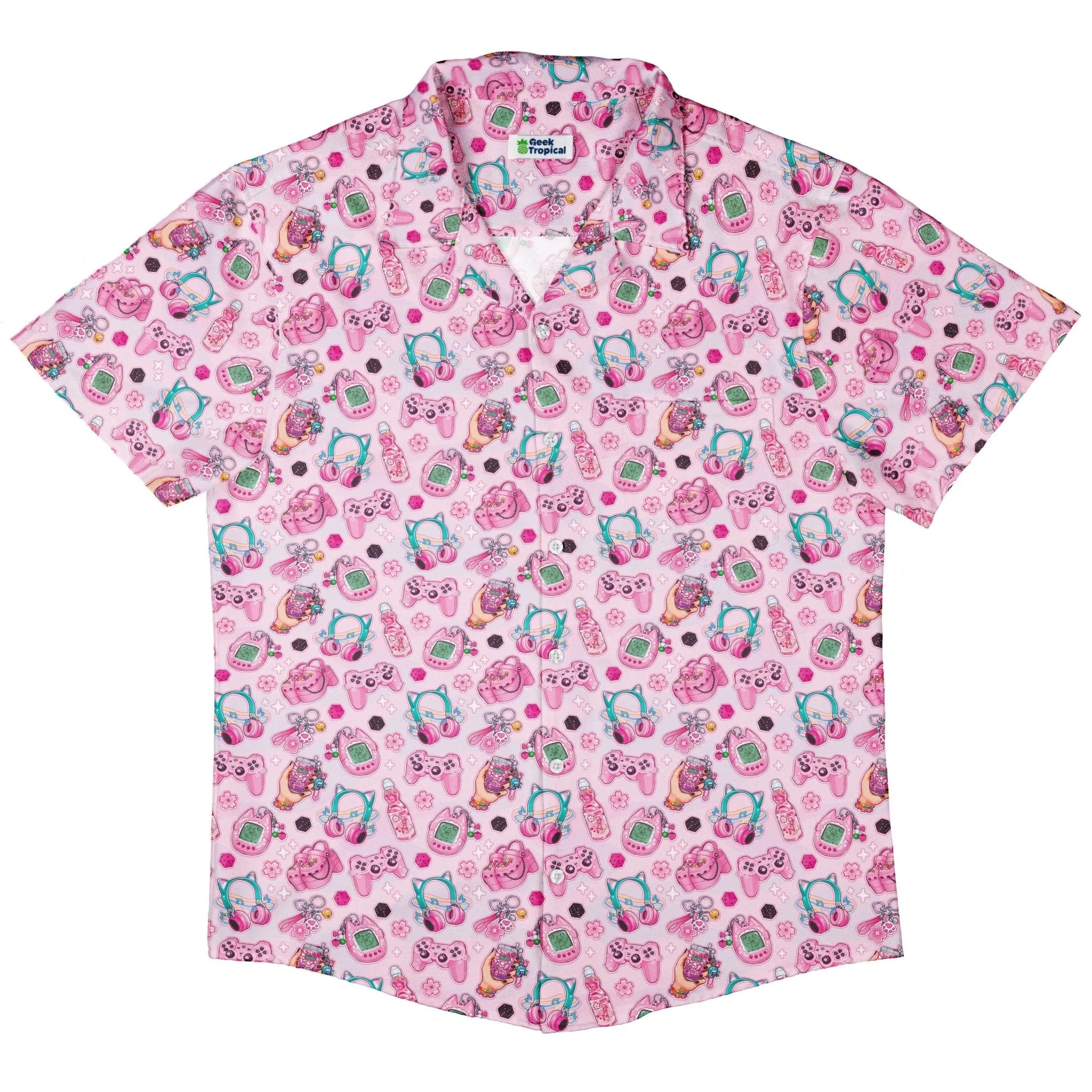 Anime Gamer Items Pink Button Up Shirt