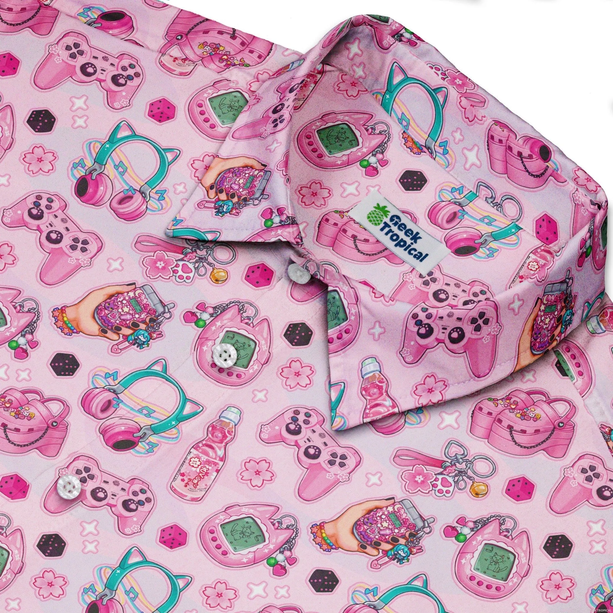 Anime Gamer Items Pink Button Up Shirt