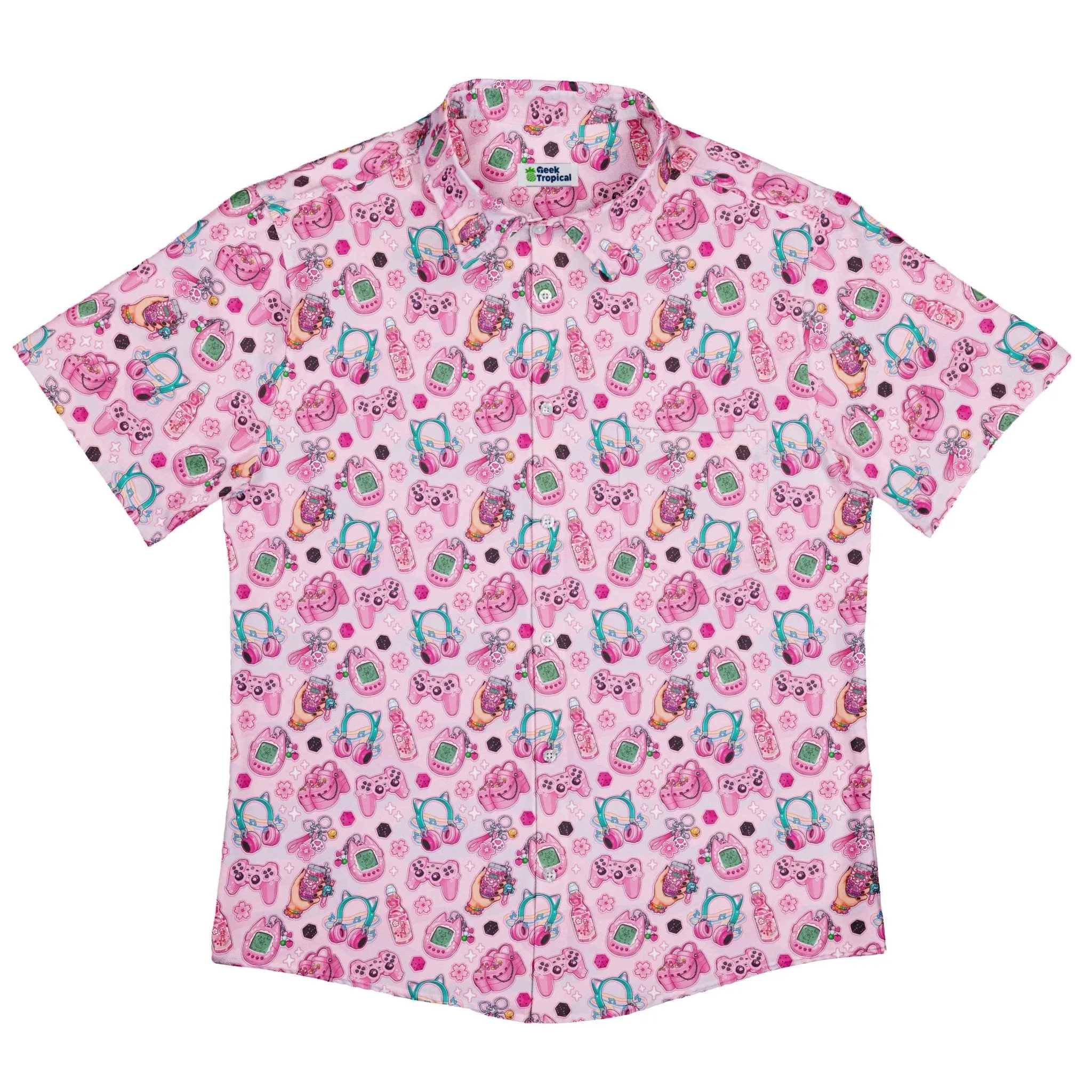 Anime Gamer Items Pink Button Up Shirt