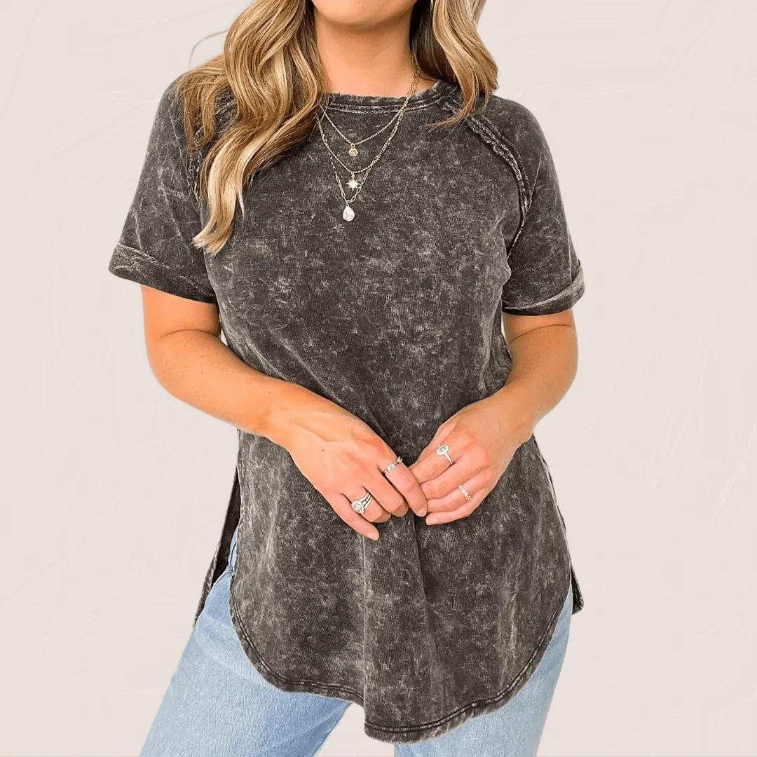 Back Patch Crinkle Washed Raglan Sleeve T-Shirt