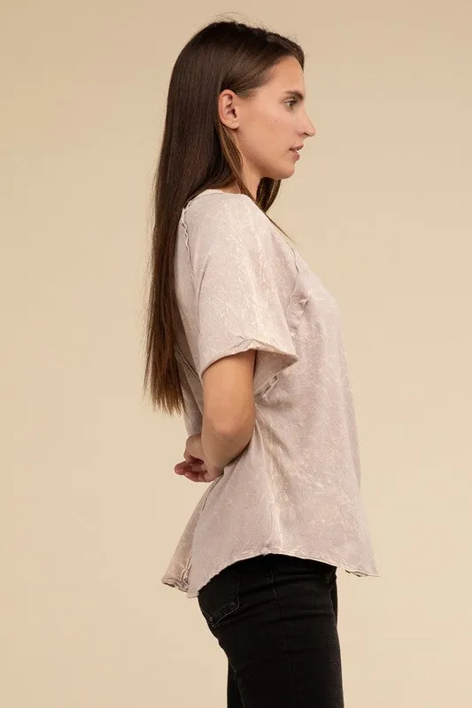 Back Patch Crinkle Washed Raglan Sleeve T-Shirt