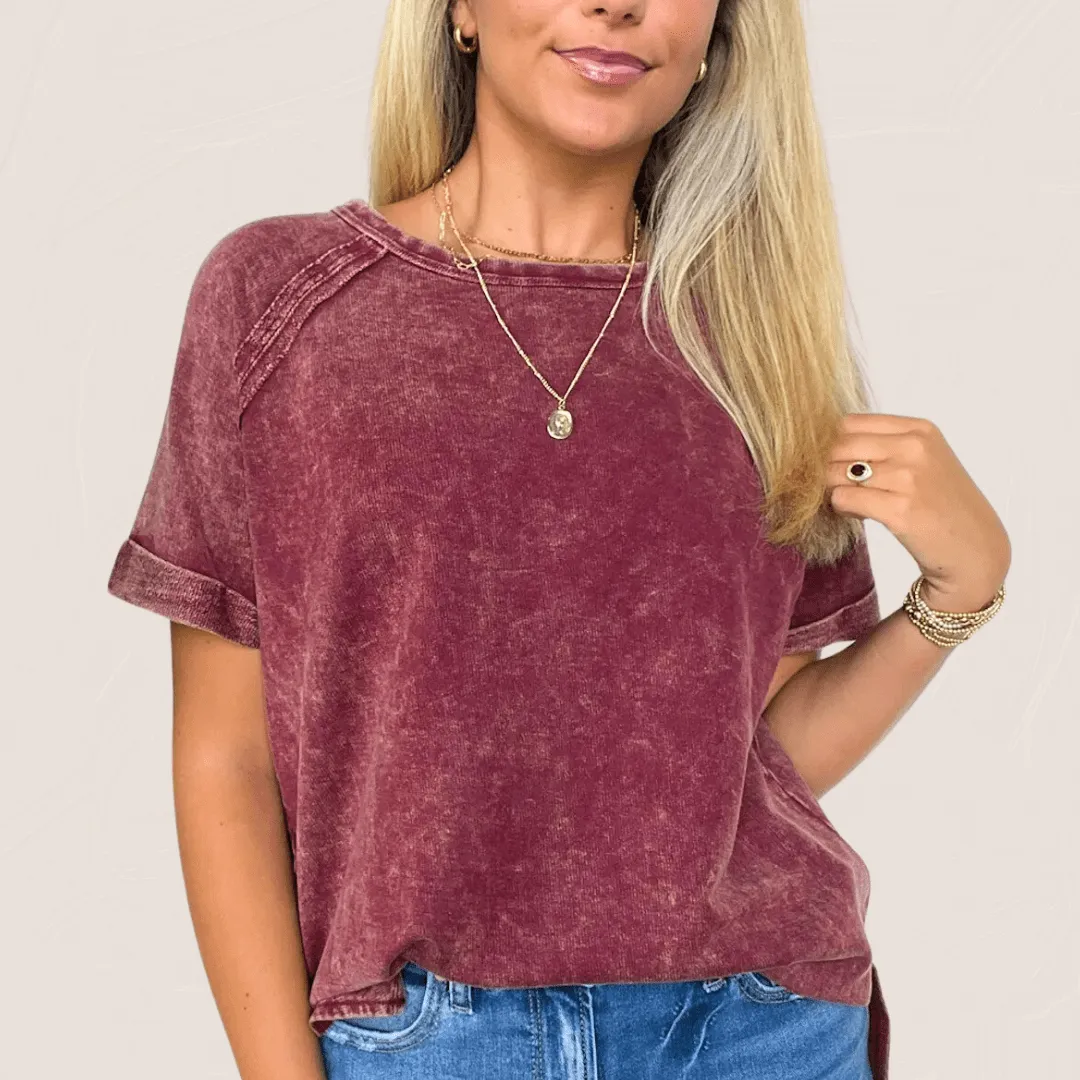 Back Patch Crinkle Washed Raglan Sleeve T-Shirt