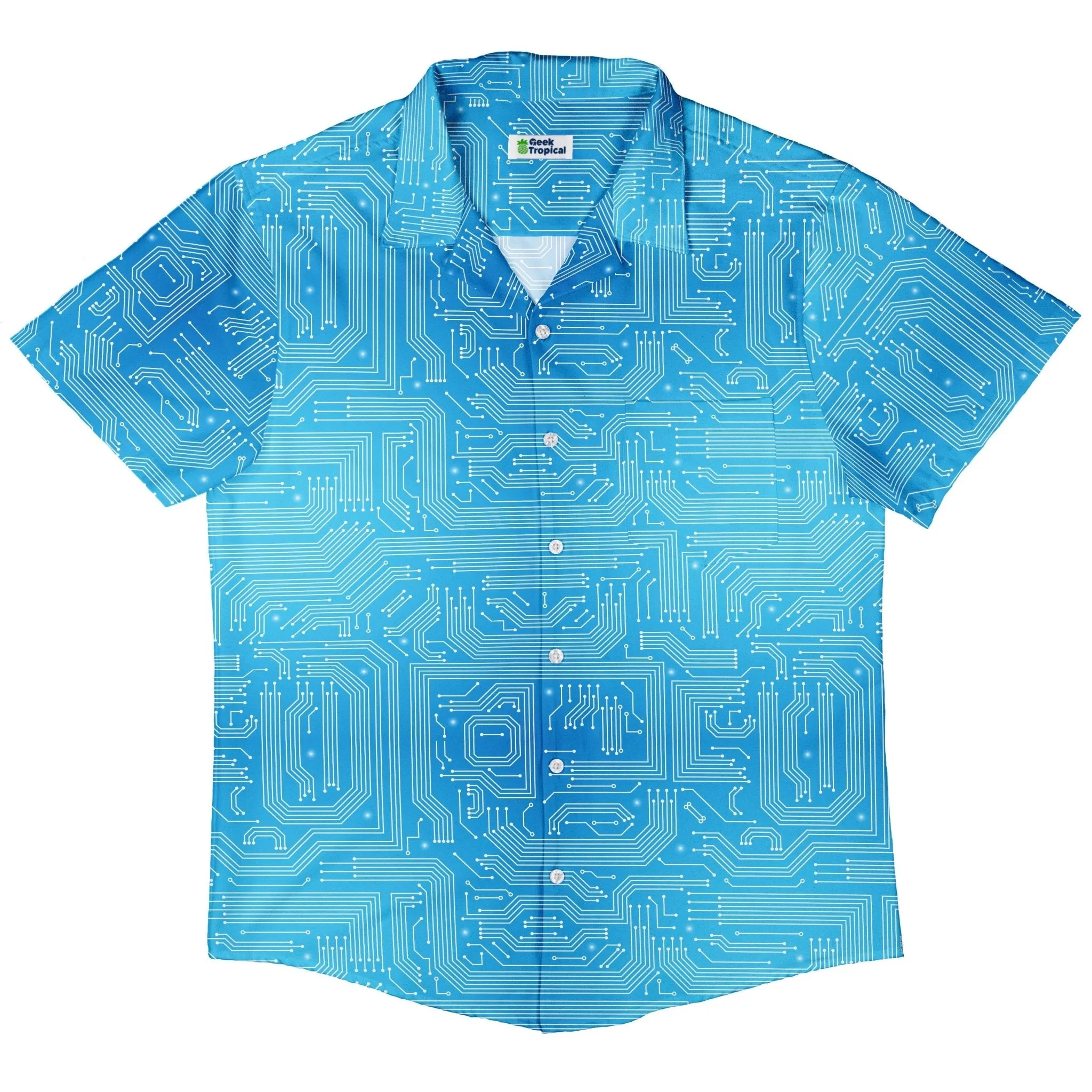 Blue Computer Circuit Board Button Up Shirt