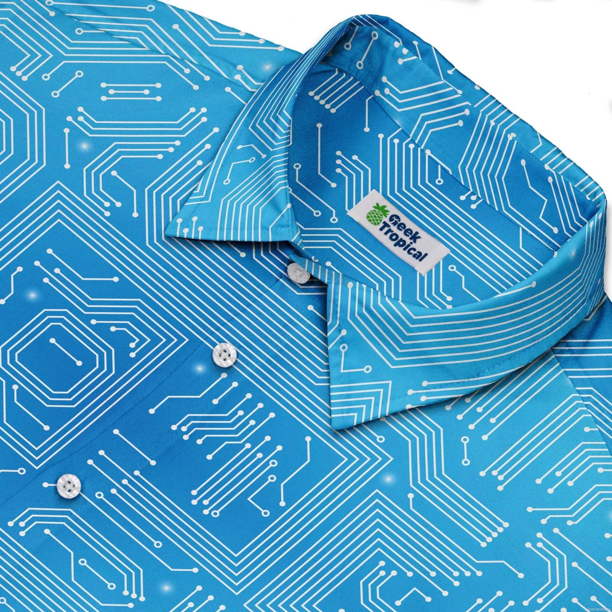 Blue Computer Circuit Board Button Up Shirt