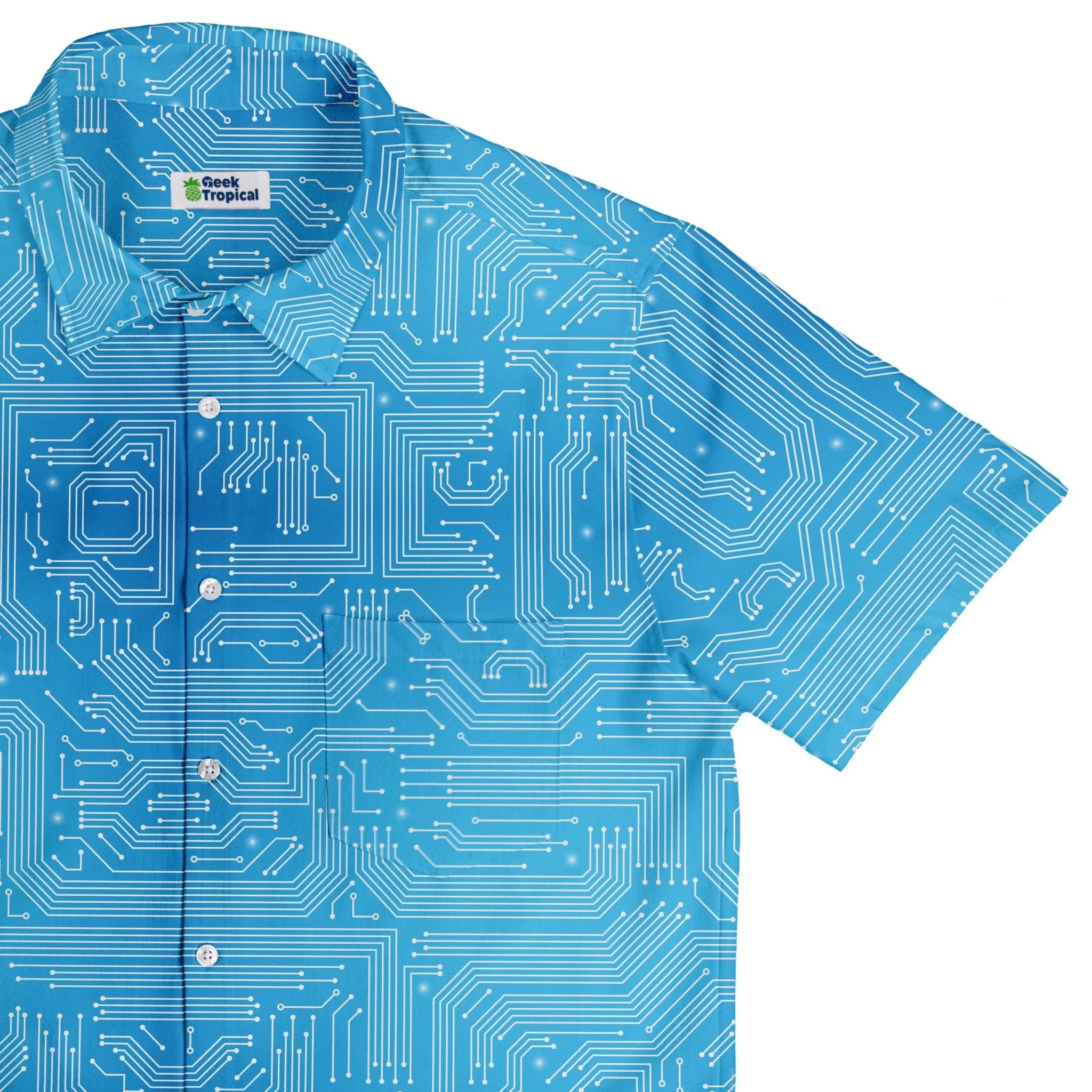 Blue Computer Circuit Board Button Up Shirt