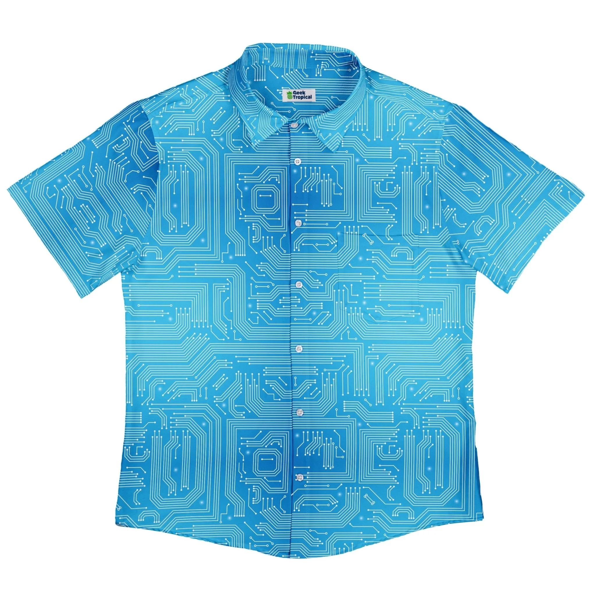 Blue Computer Circuit Board Button Up Shirt