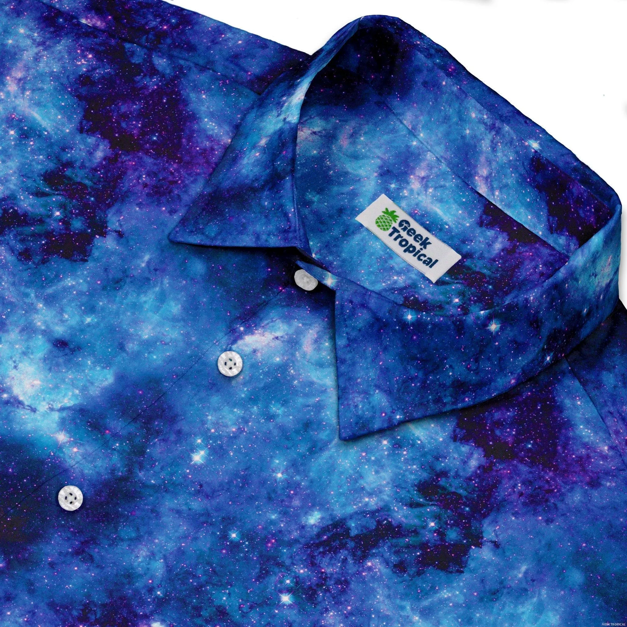 Blue Purple Nebula Space Button Up Shirt