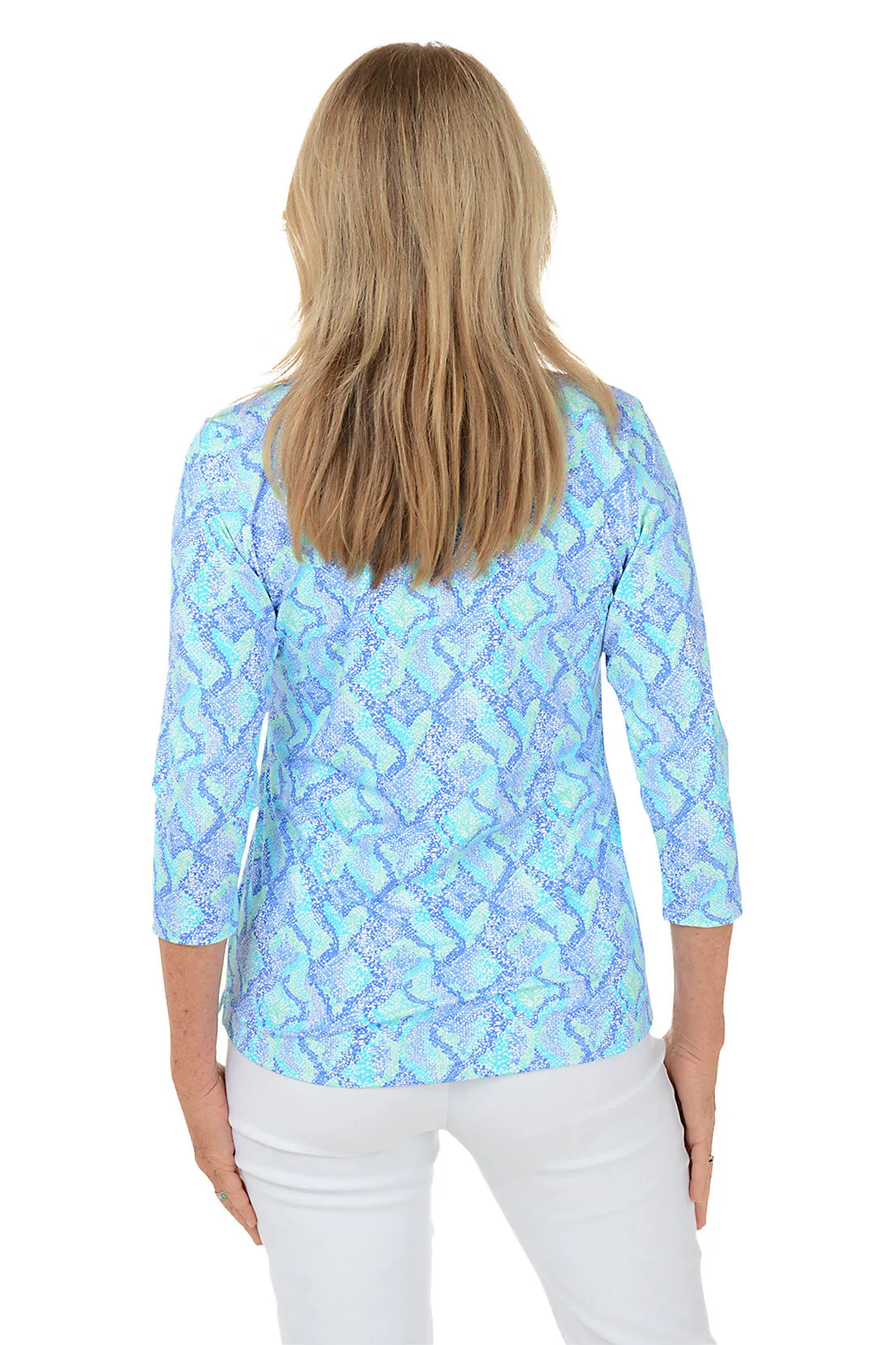 Blue Snake Hearts Classic UPF50  V-Neck Top