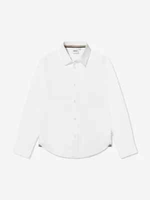 BOSS Boys Long Sleeve Oxford Shirt In White