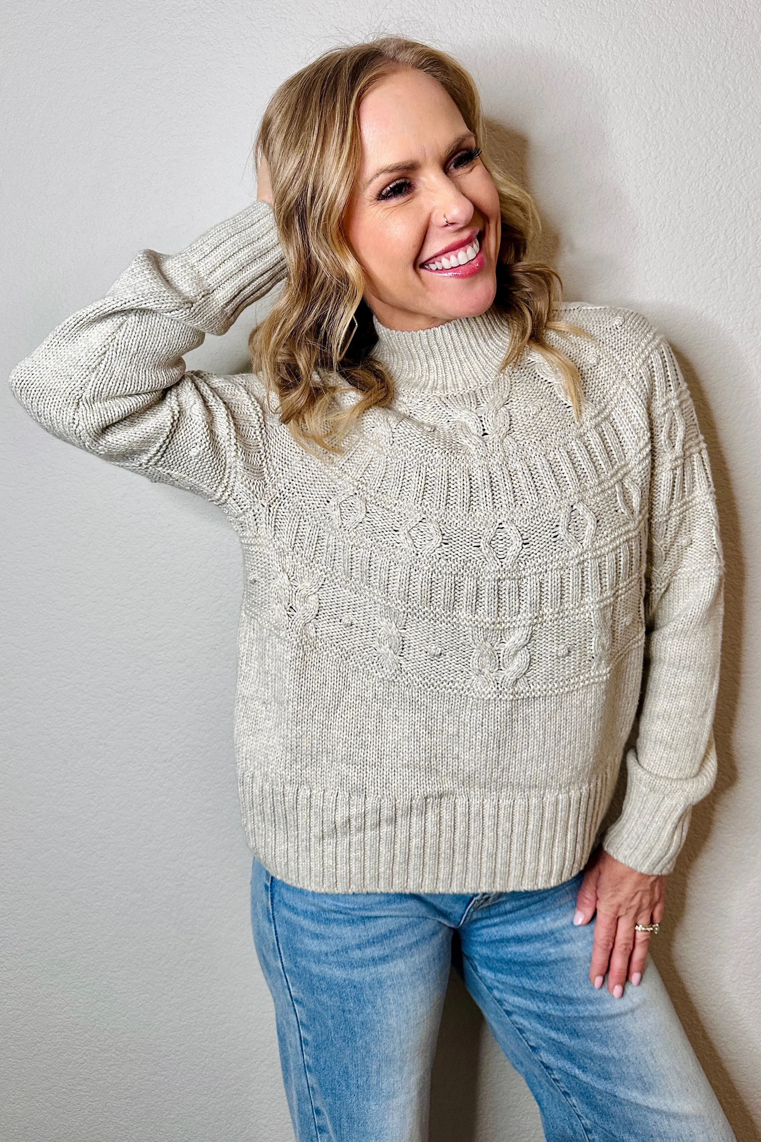 Cabin Fever Highline Pom Mock Neck Sweater