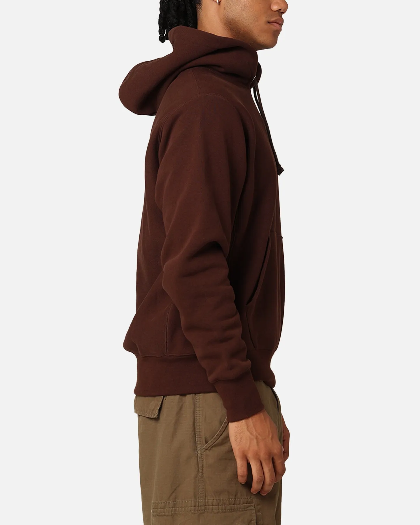 Champion Reverse Weave Small C Hoodie Brown