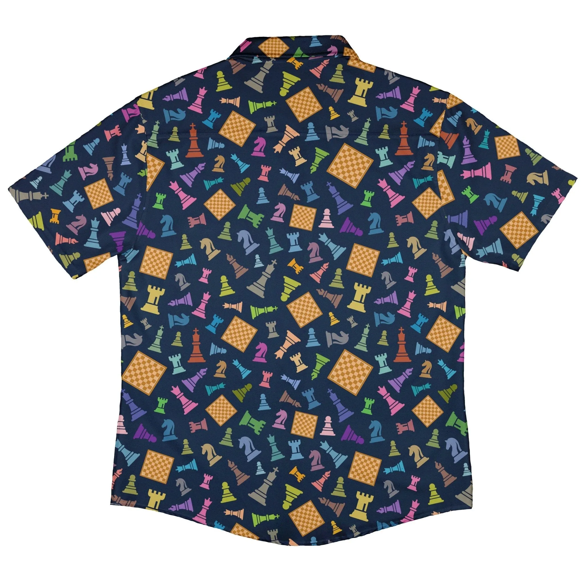 Chess Colorful Pieces Board Blue Button Up Shirt