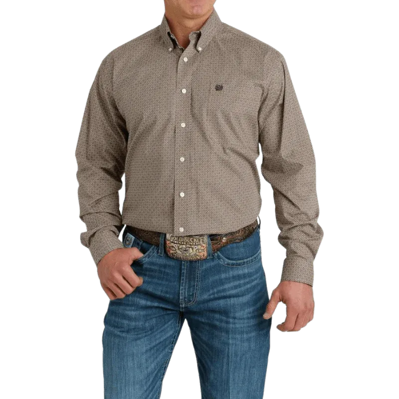 Cinch Men's Khaki Geometric Print Long Sleeve Button Down Western Shirt