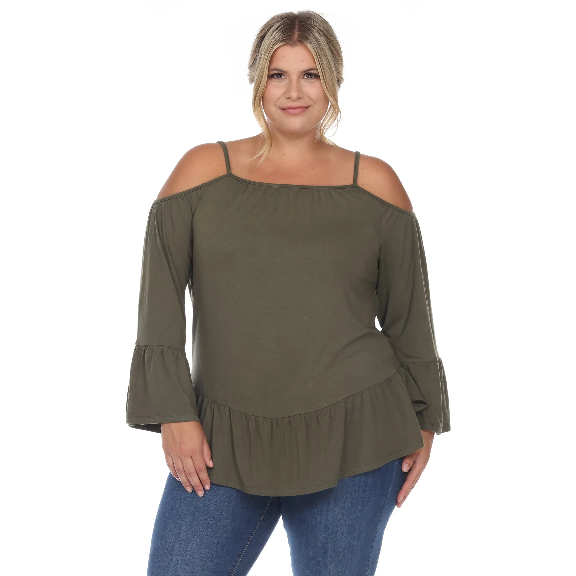 Cold Shoulder Ruffle Sleeve Top - Plus