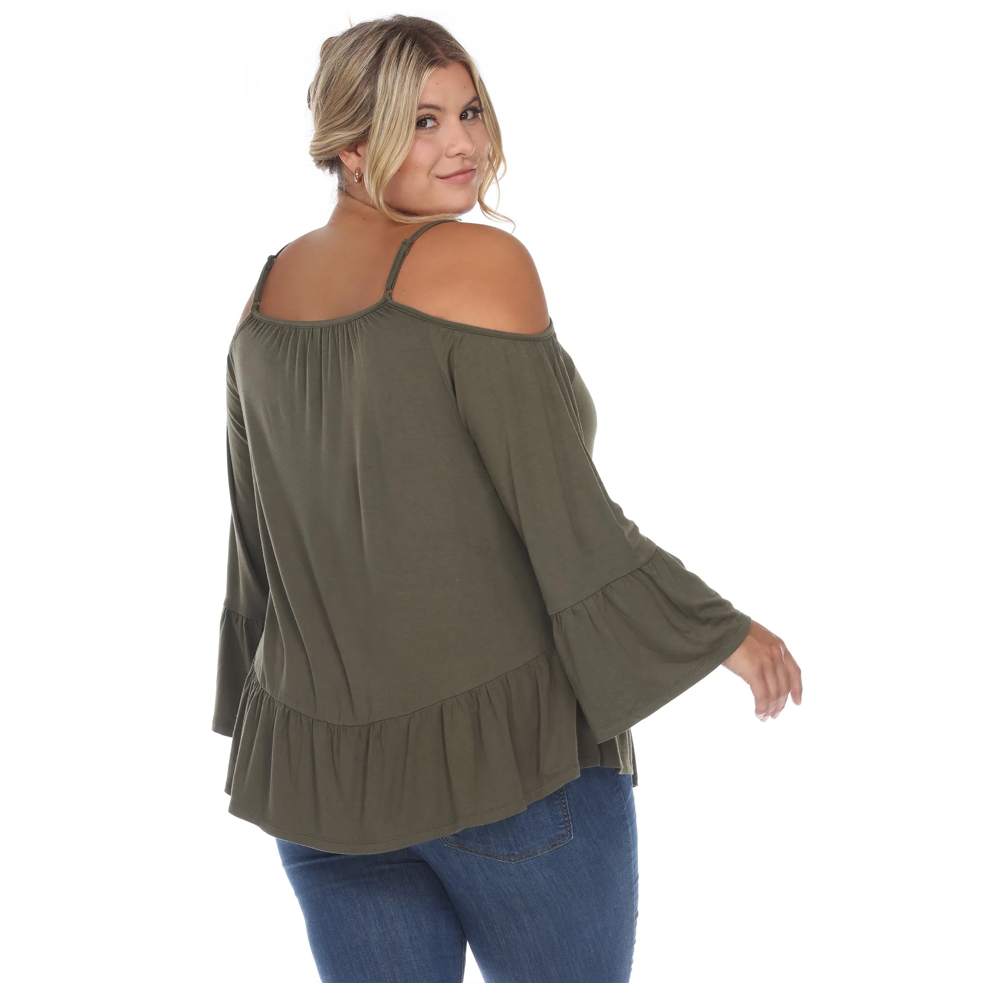 Cold Shoulder Ruffle Sleeve Top - Plus