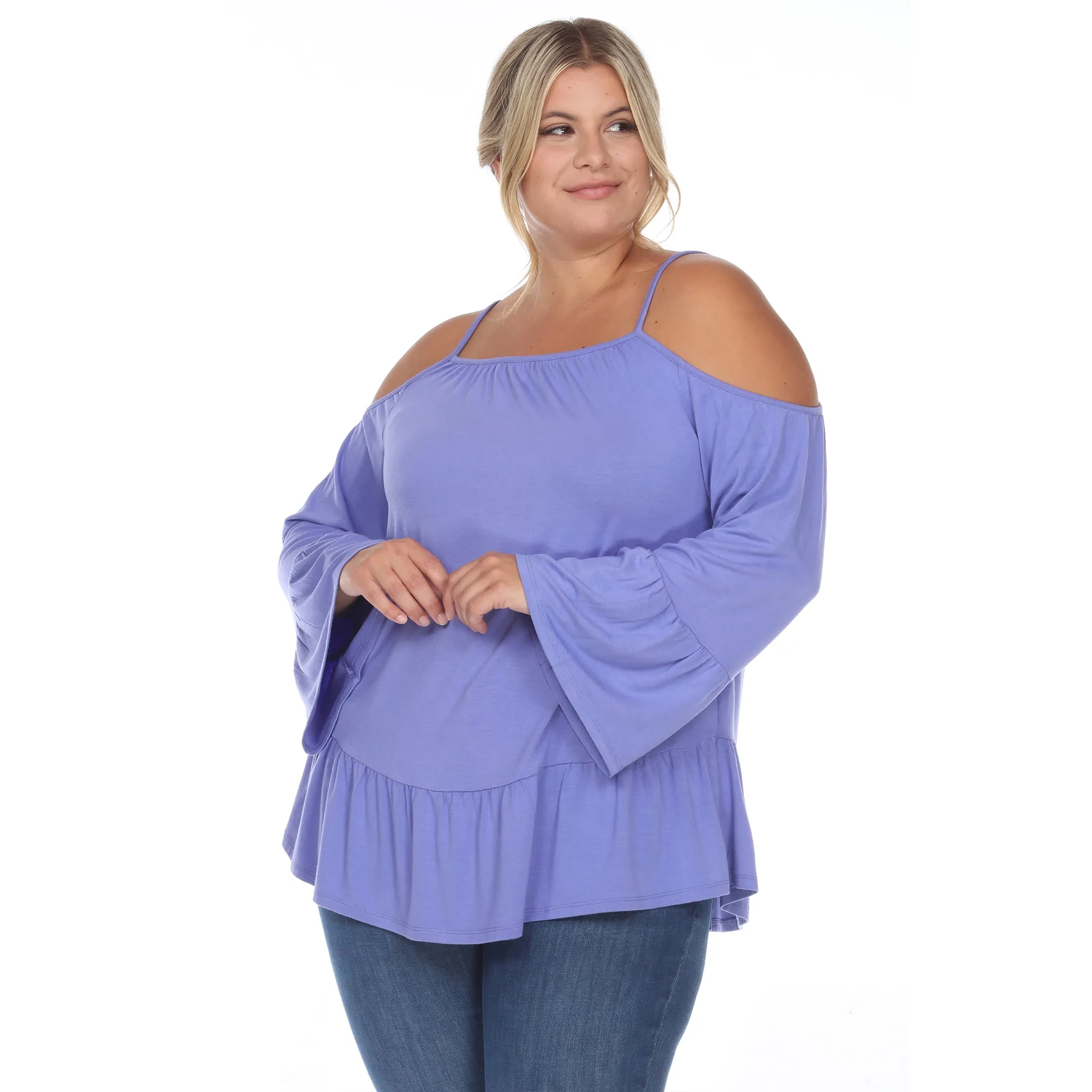 Cold Shoulder Ruffle Sleeve Top - Plus