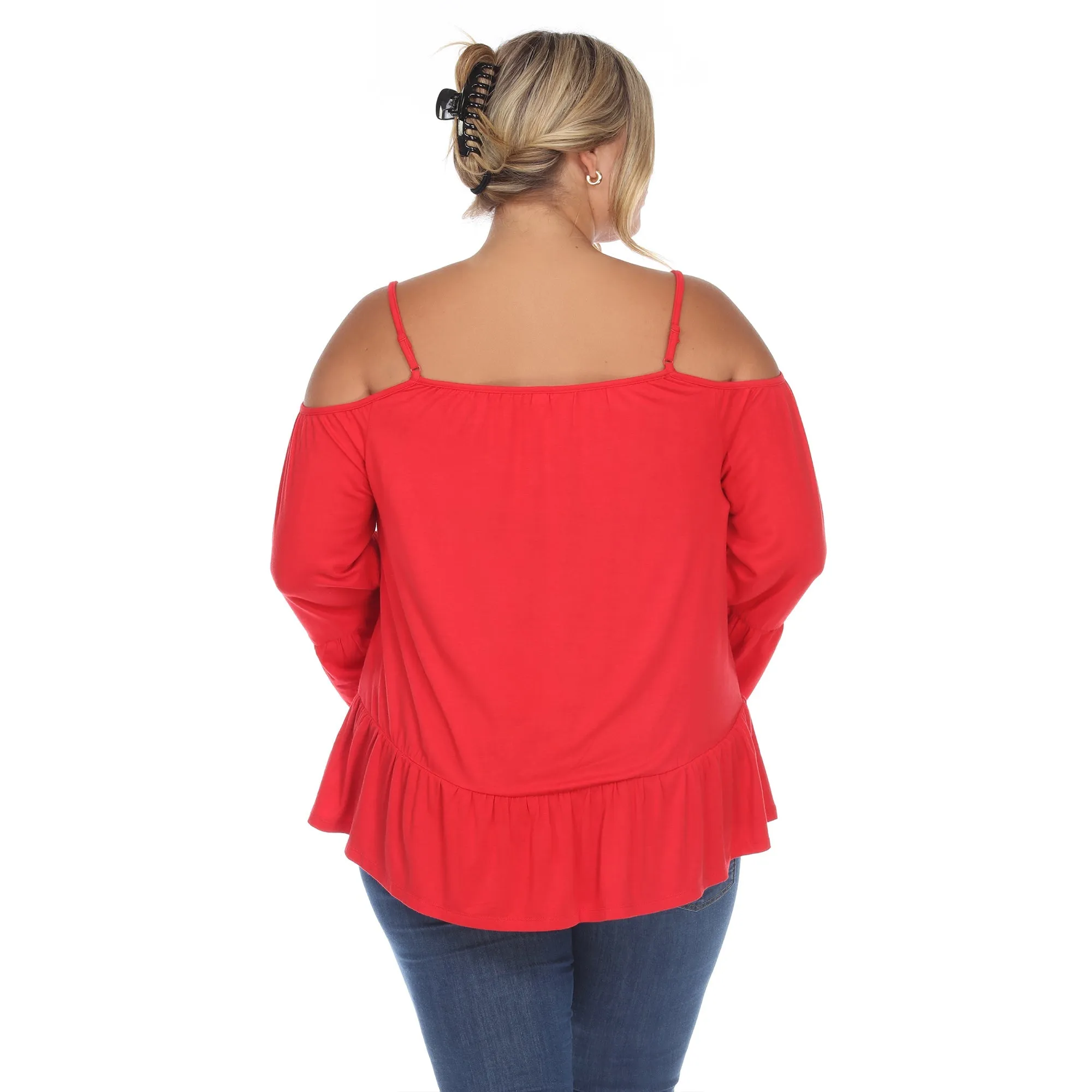 Cold Shoulder Ruffle Sleeve Top - Plus