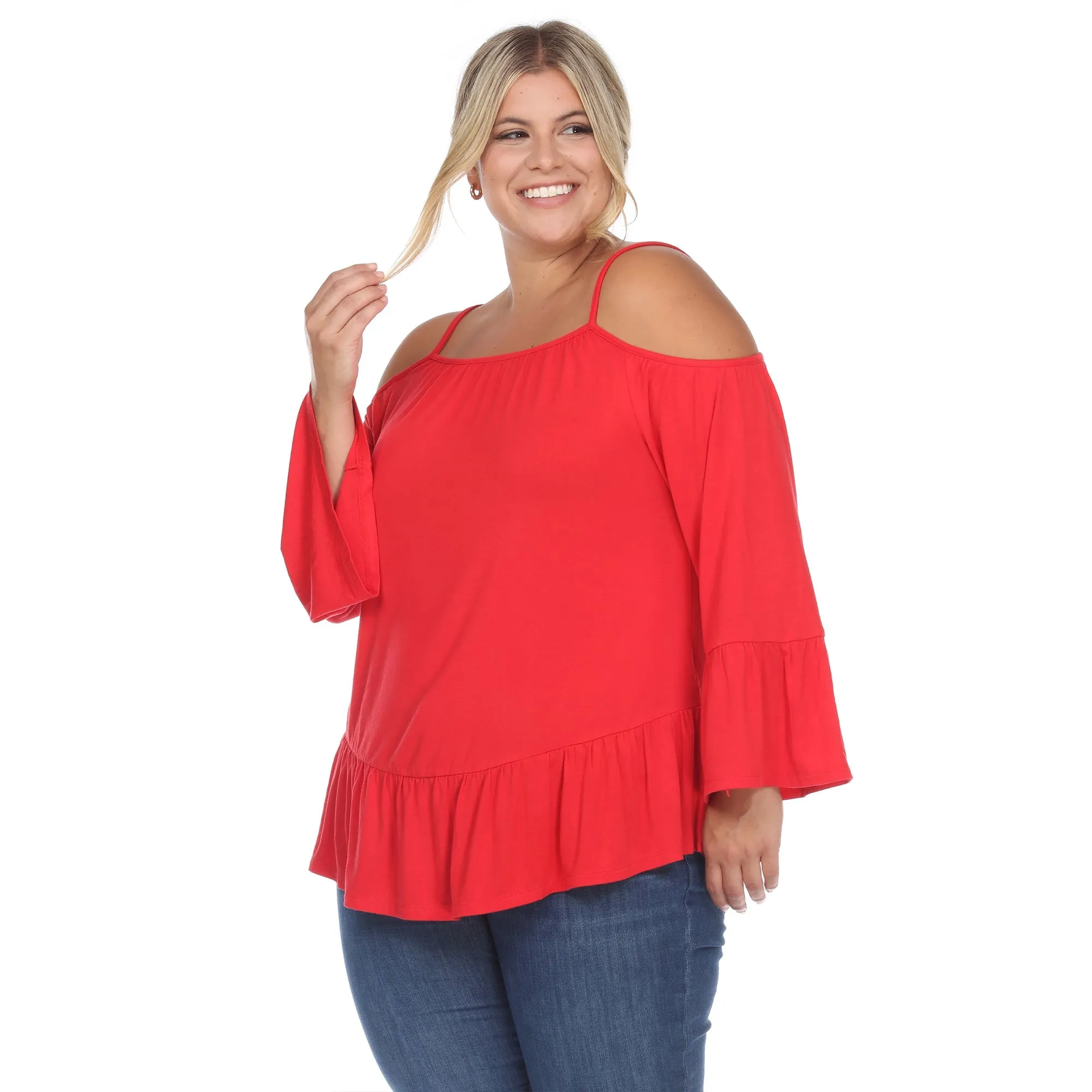 Cold Shoulder Ruffle Sleeve Top - Plus