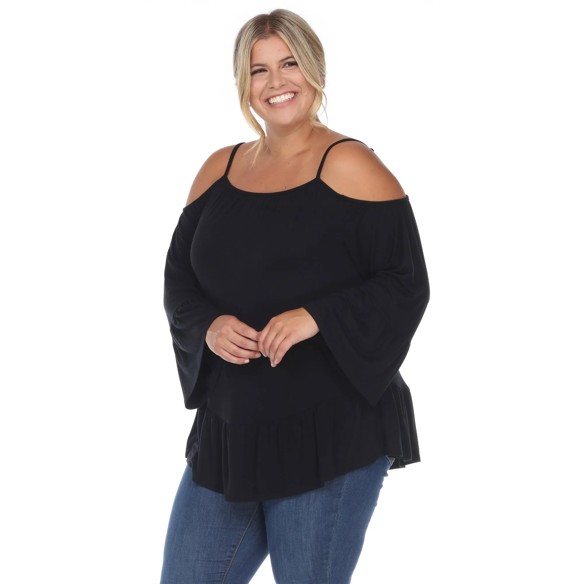 Cold Shoulder Ruffle Sleeve Top - Plus