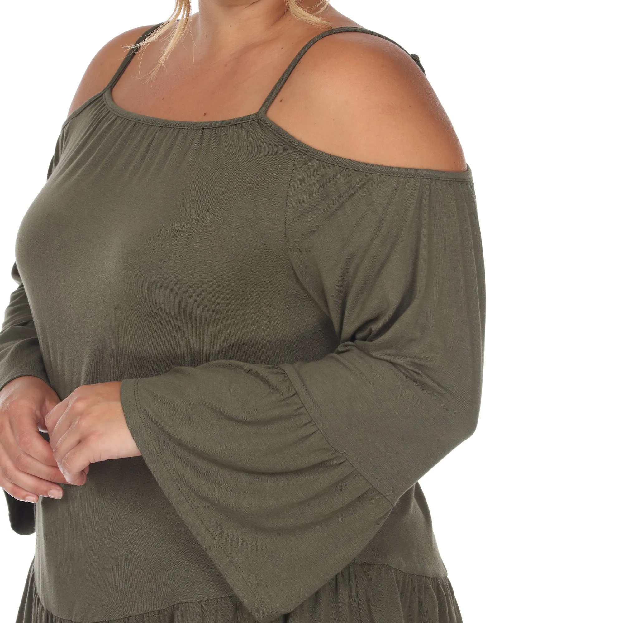 Cold Shoulder Ruffle Sleeve Top - Plus