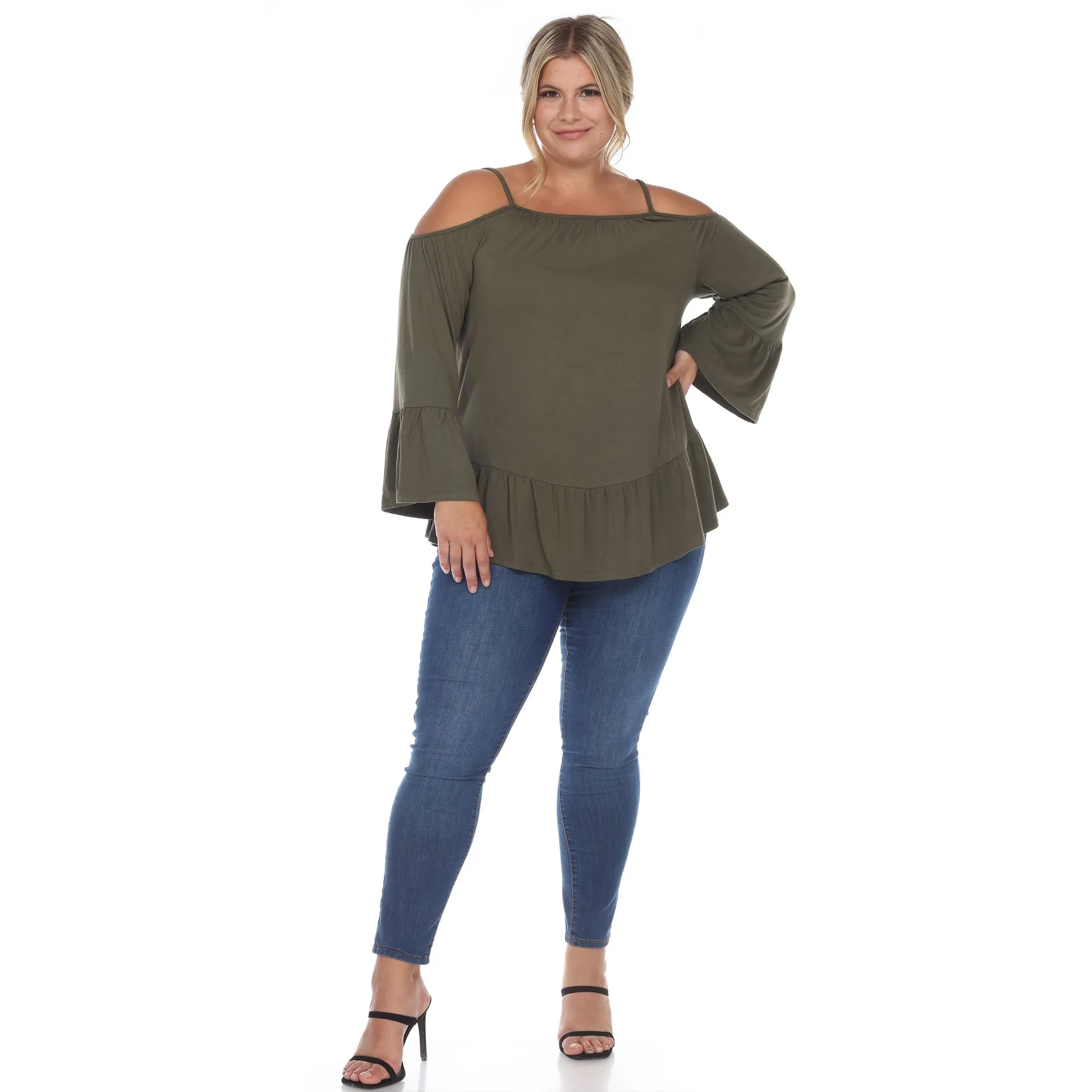 Cold Shoulder Ruffle Sleeve Top - Plus