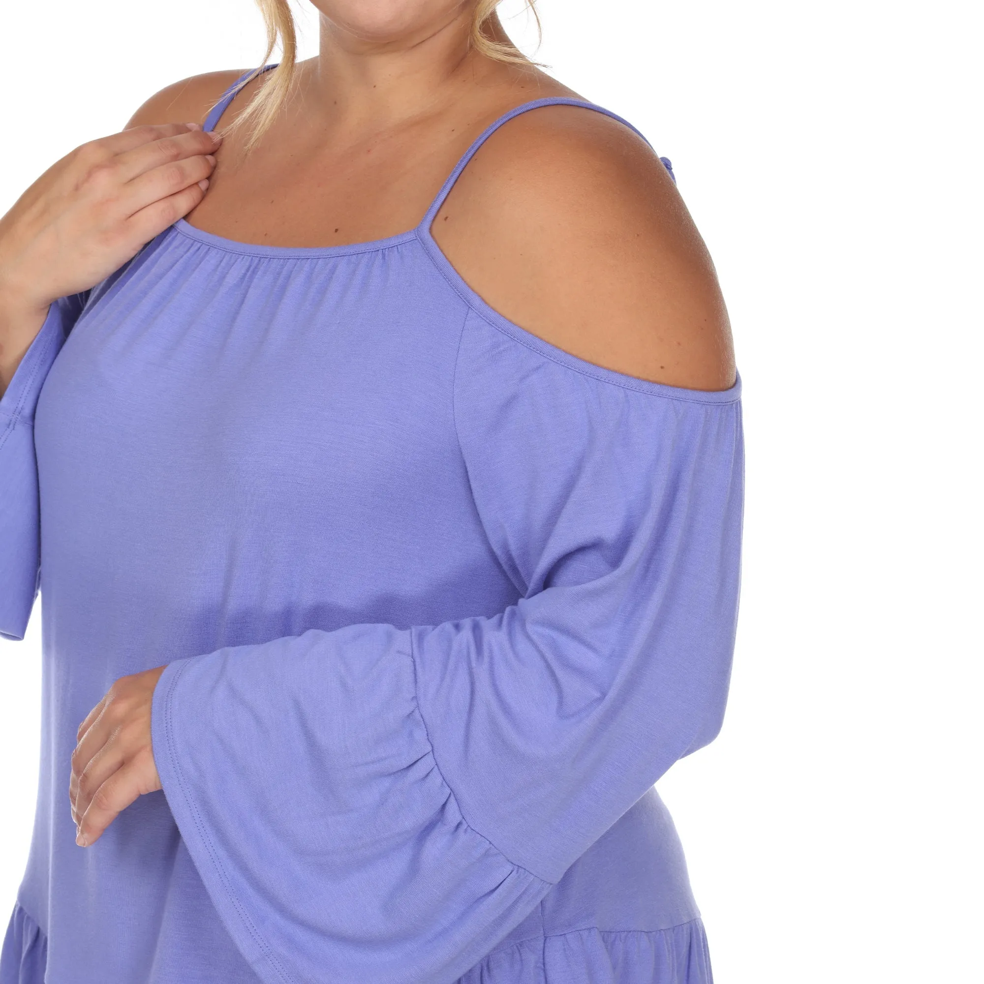 Cold Shoulder Ruffle Sleeve Top - Plus