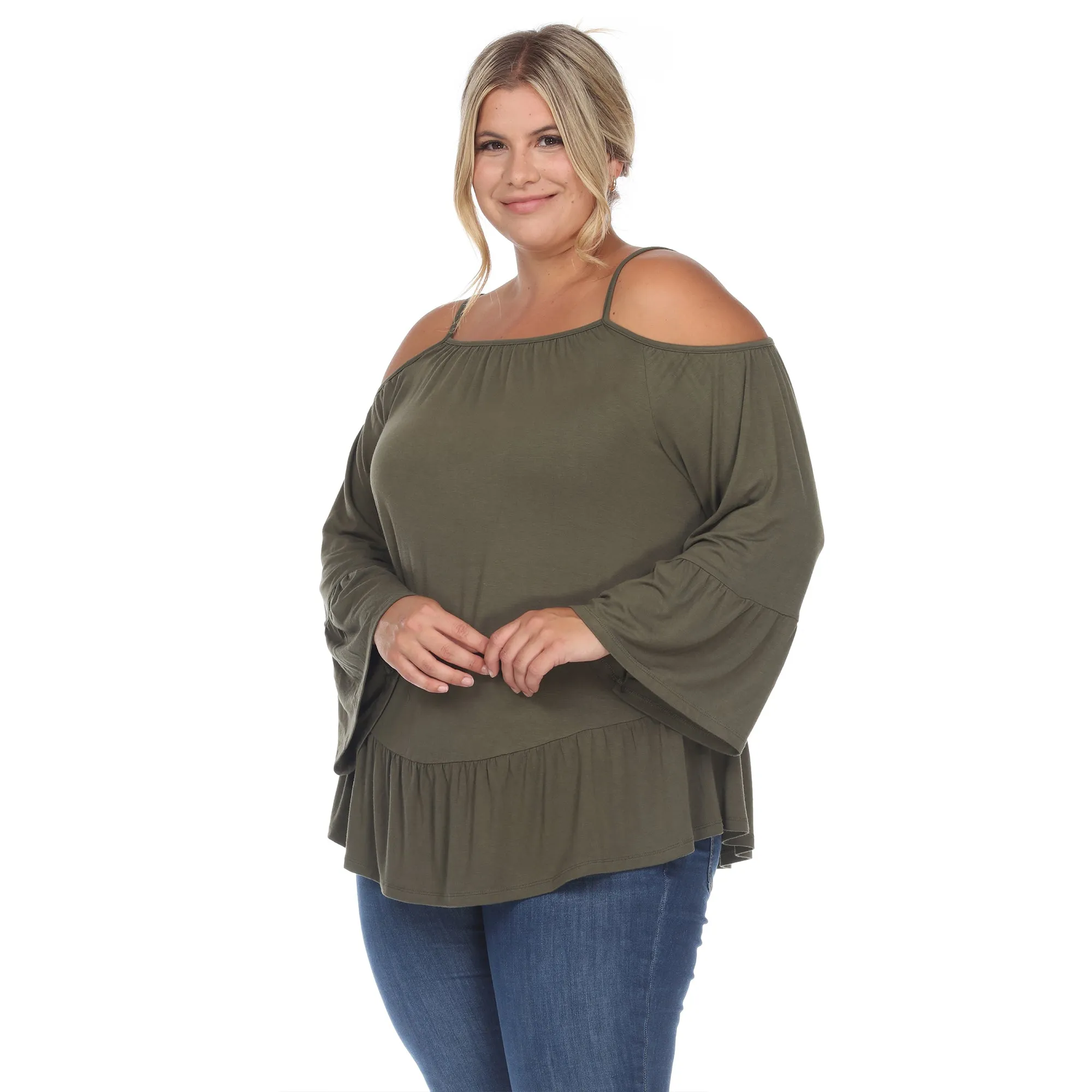 Cold Shoulder Ruffle Sleeve Top - Plus