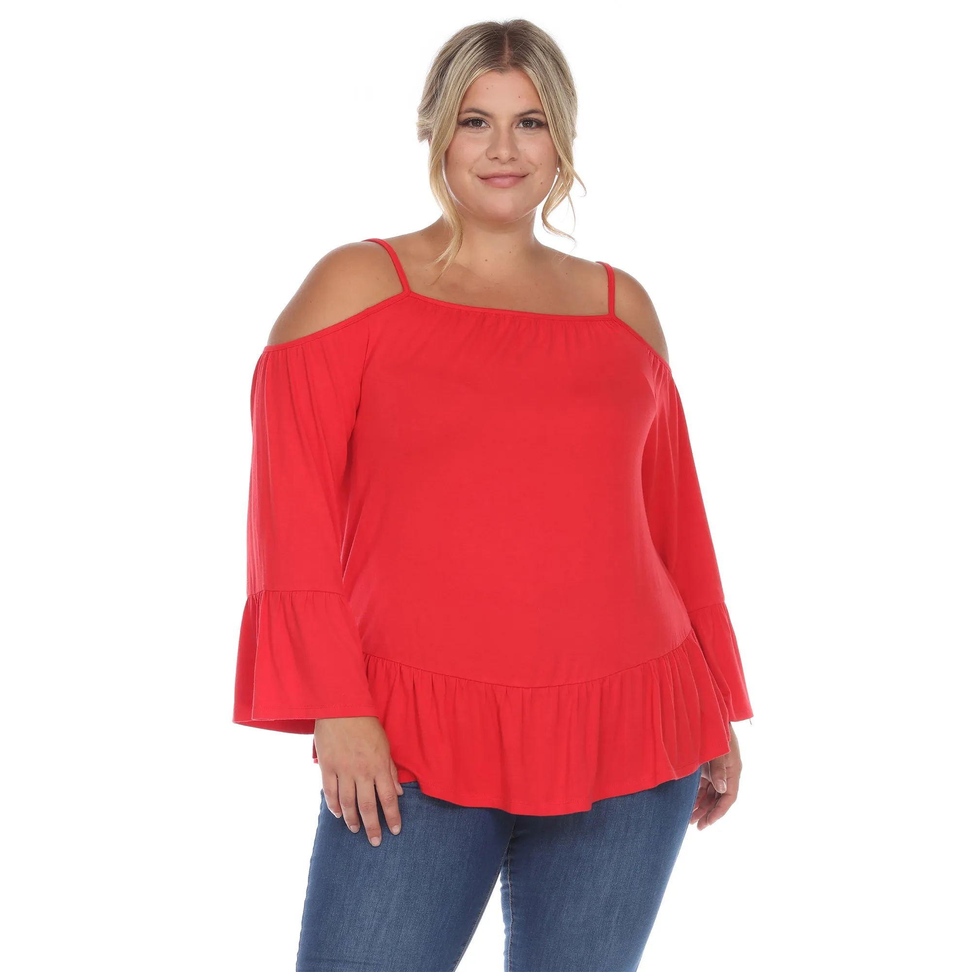 Cold Shoulder Ruffle Sleeve Top - Plus