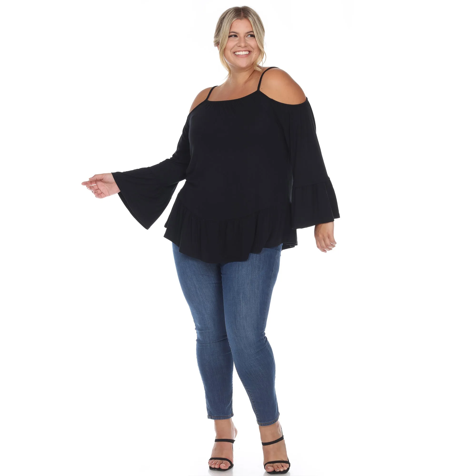 Cold Shoulder Ruffle Sleeve Top - Plus