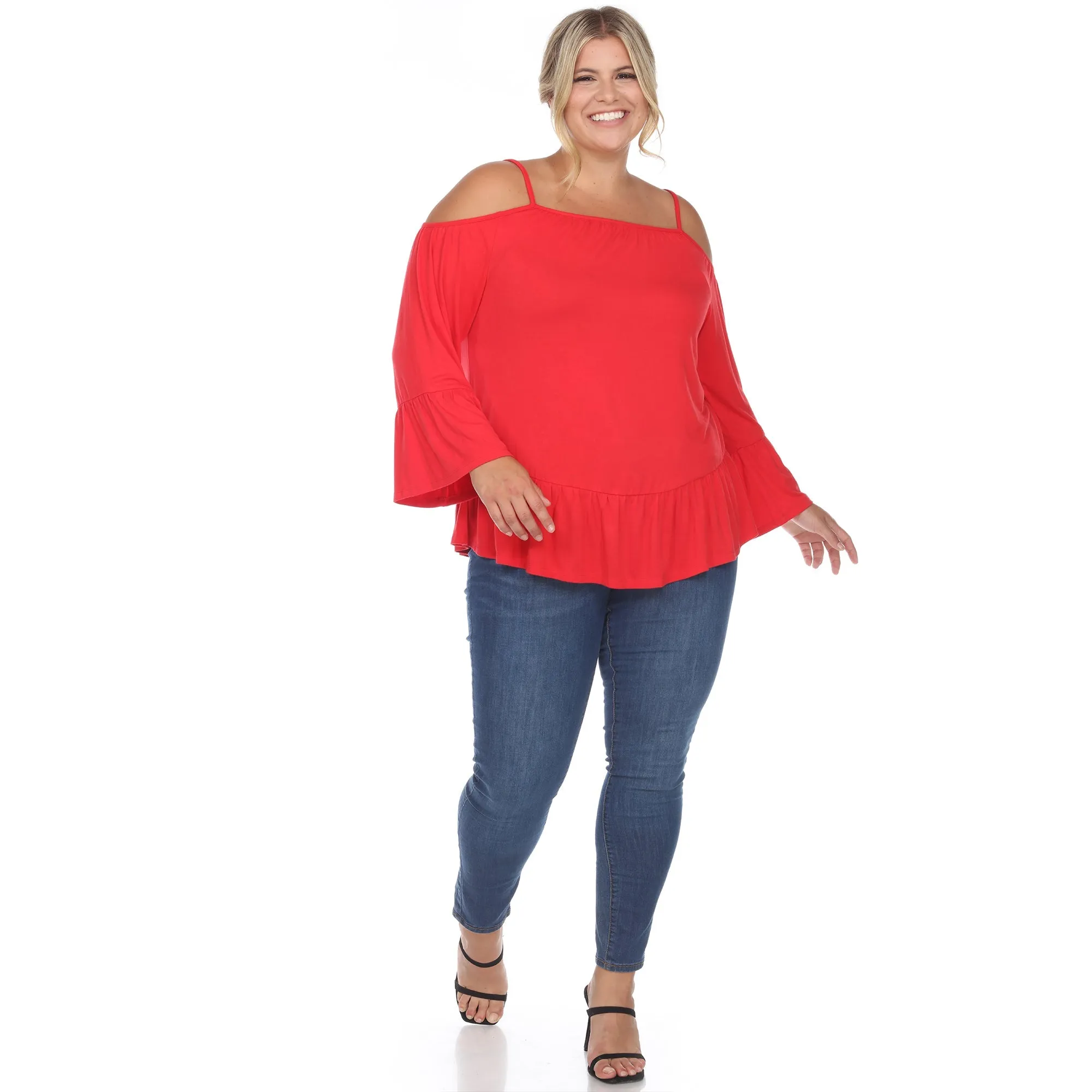 Cold Shoulder Ruffle Sleeve Top - Plus