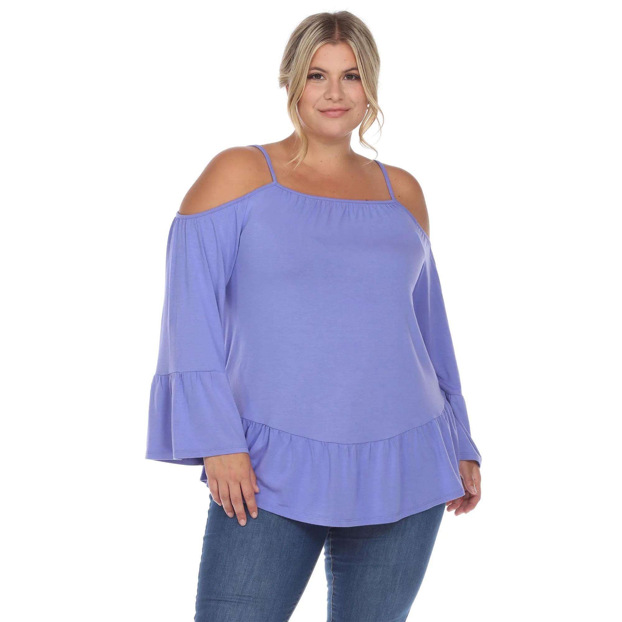 Cold Shoulder Ruffle Sleeve Top - Plus