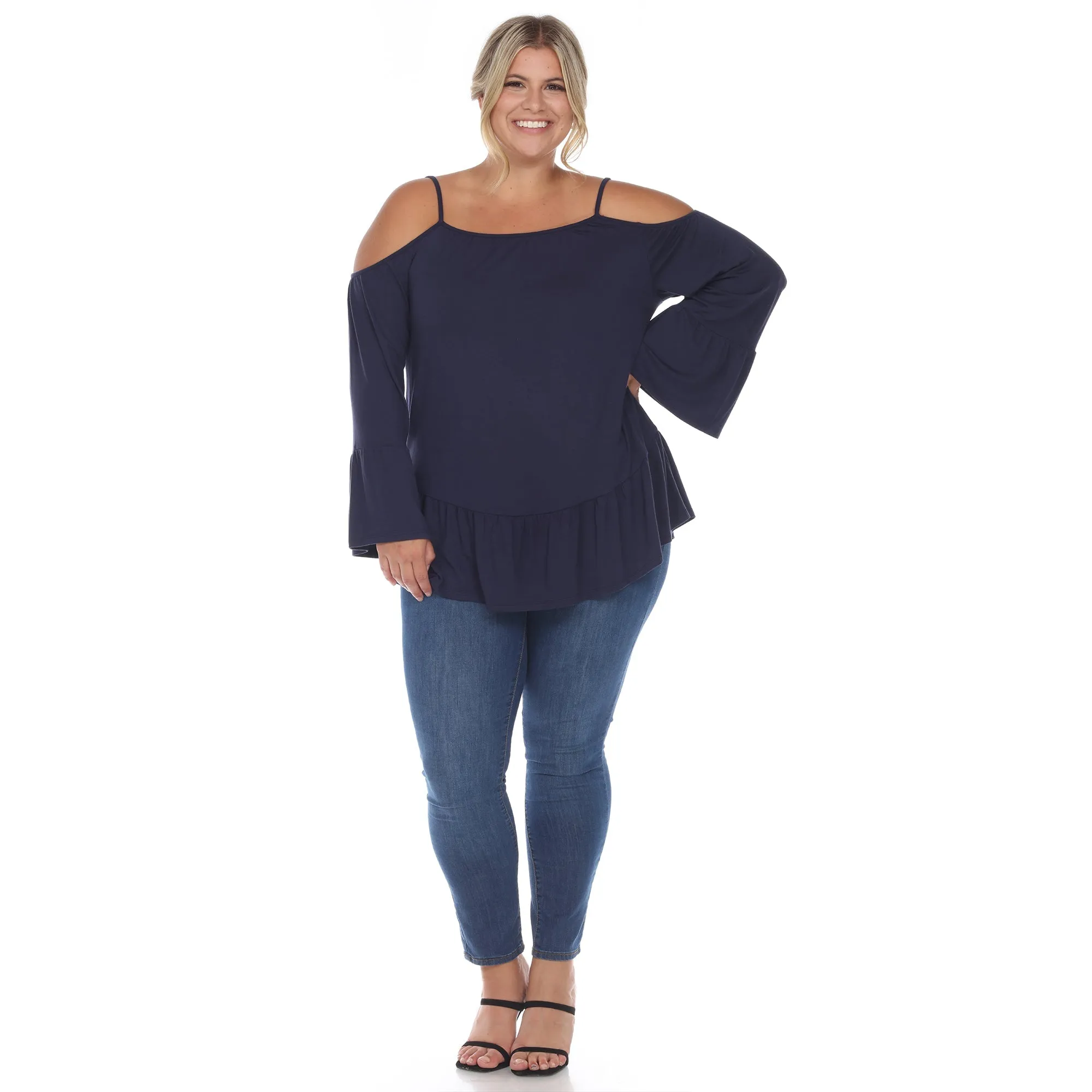 Cold Shoulder Ruffle Sleeve Top - Plus