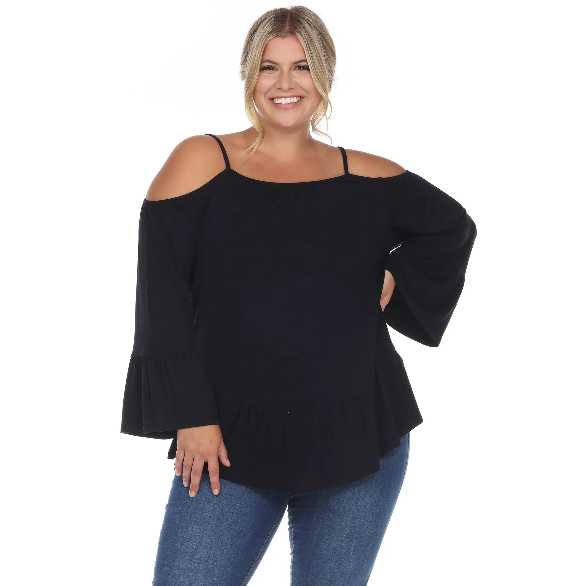 Cold Shoulder Ruffle Sleeve Top - Plus