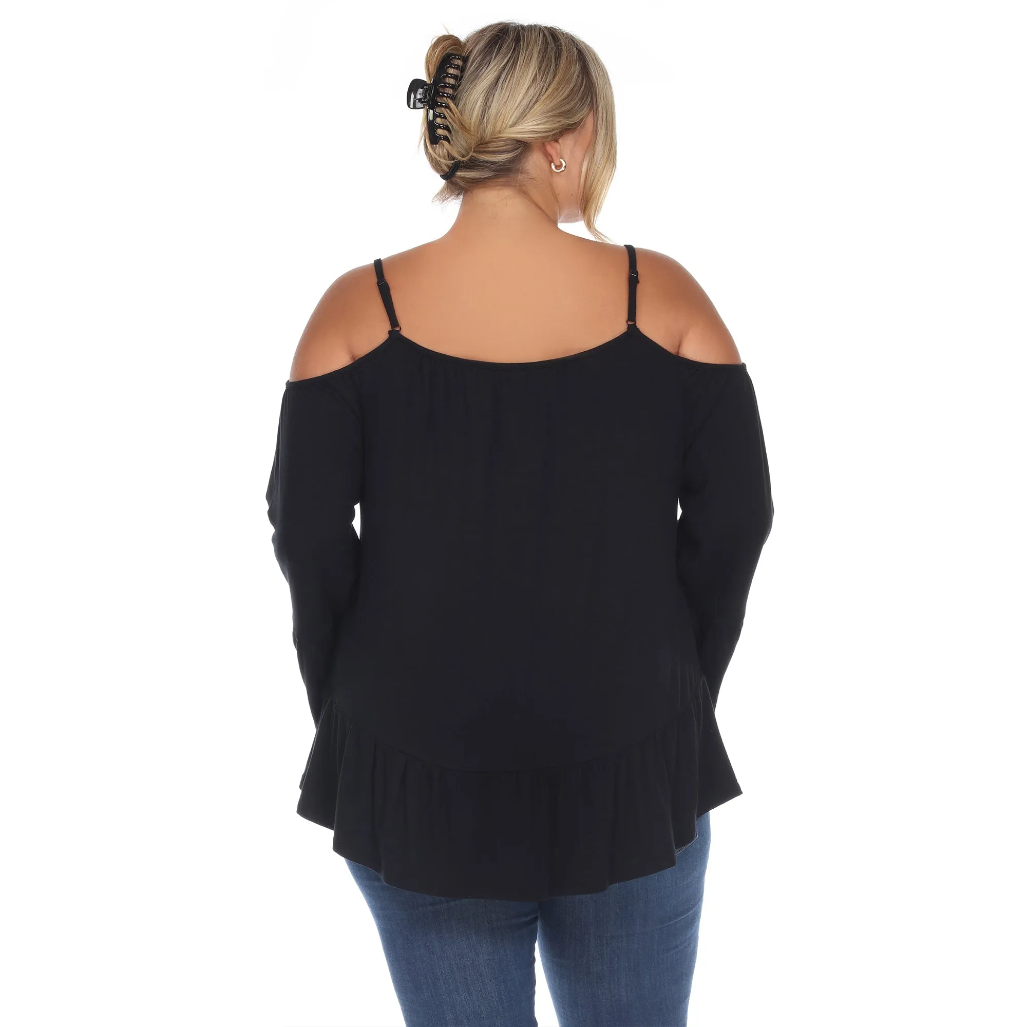 Cold Shoulder Ruffle Sleeve Top - Plus