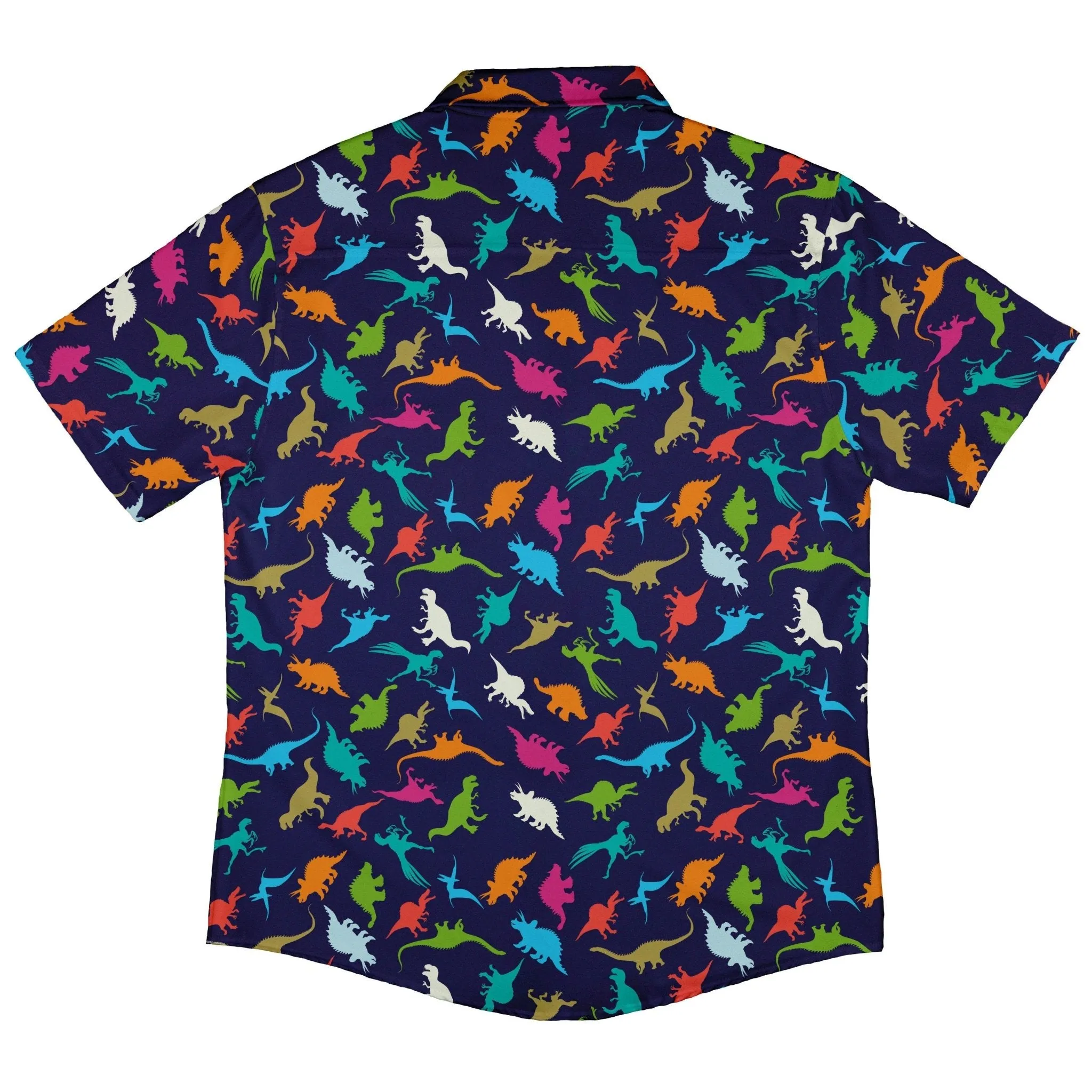 Colorful Dinosaur Silhouettes Navy Button Up Shirt