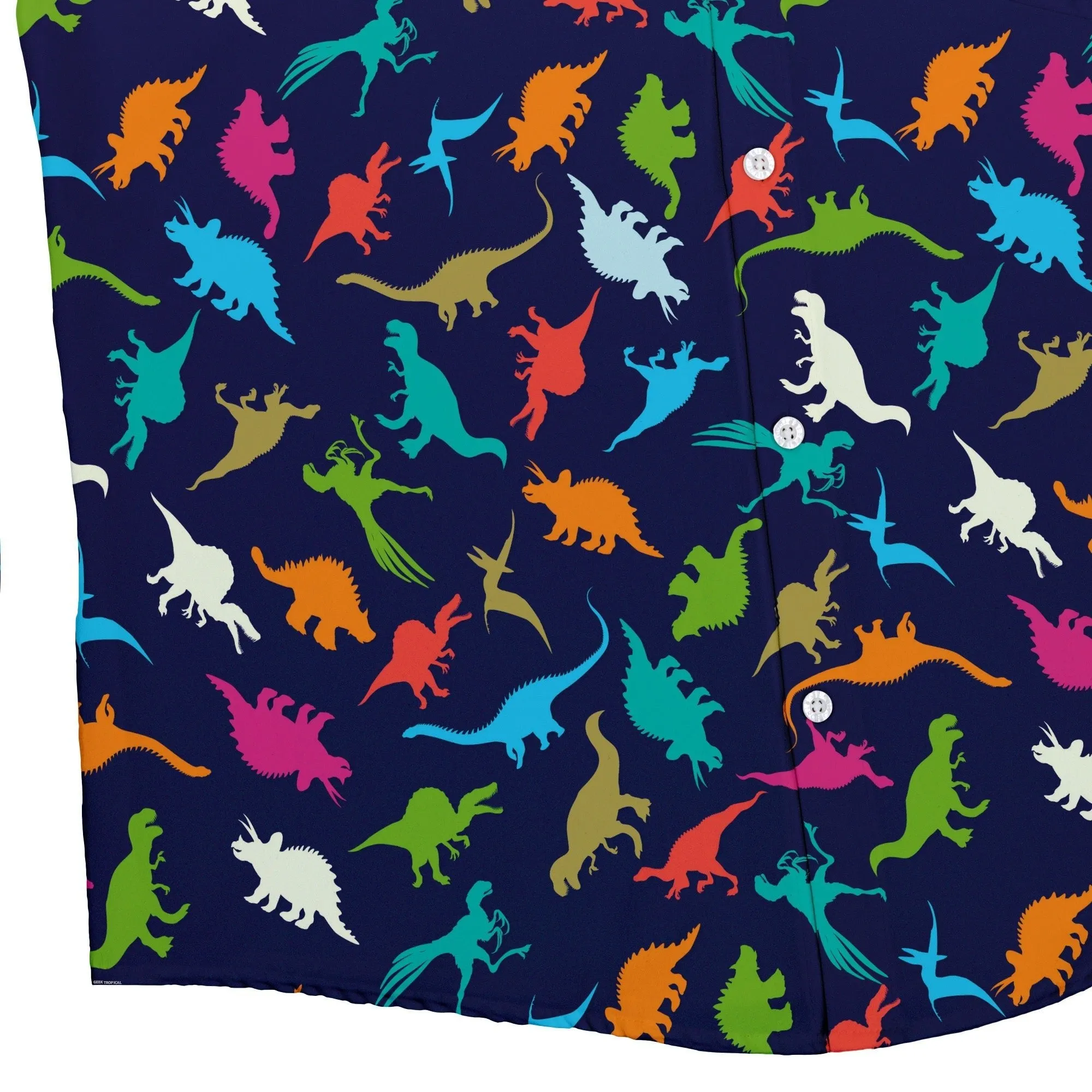 Colorful Dinosaur Silhouettes Navy Button Up Shirt