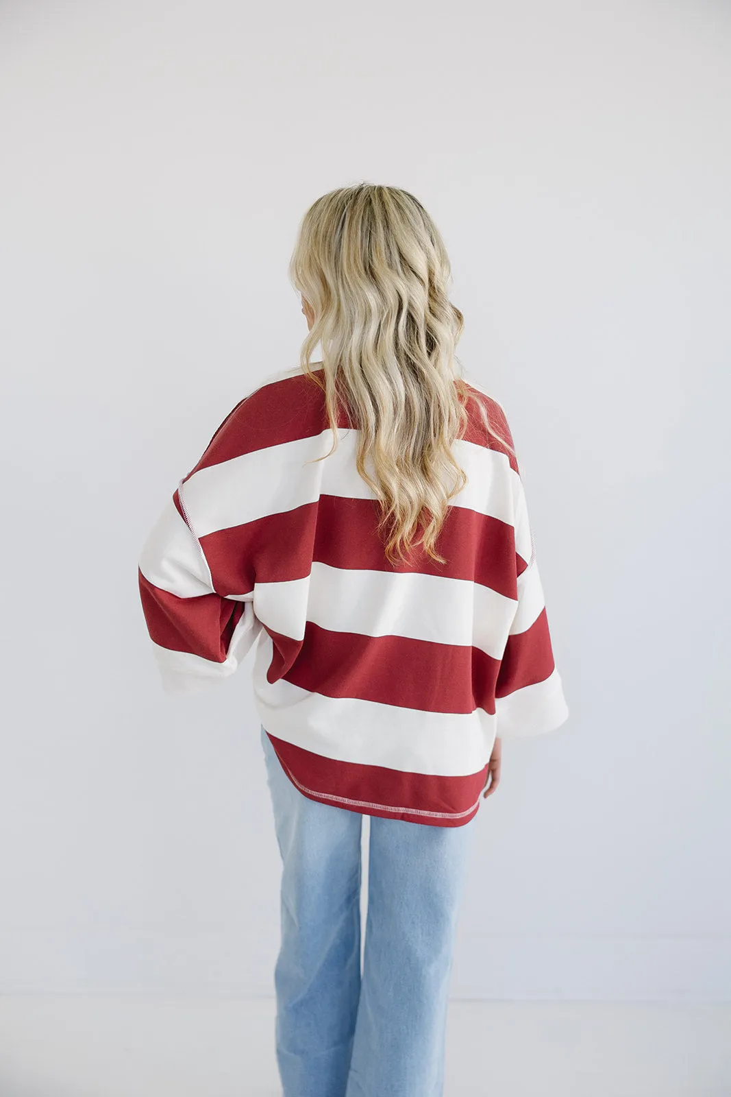 Cooler Weather Pullover Top - Cream/Burgundy