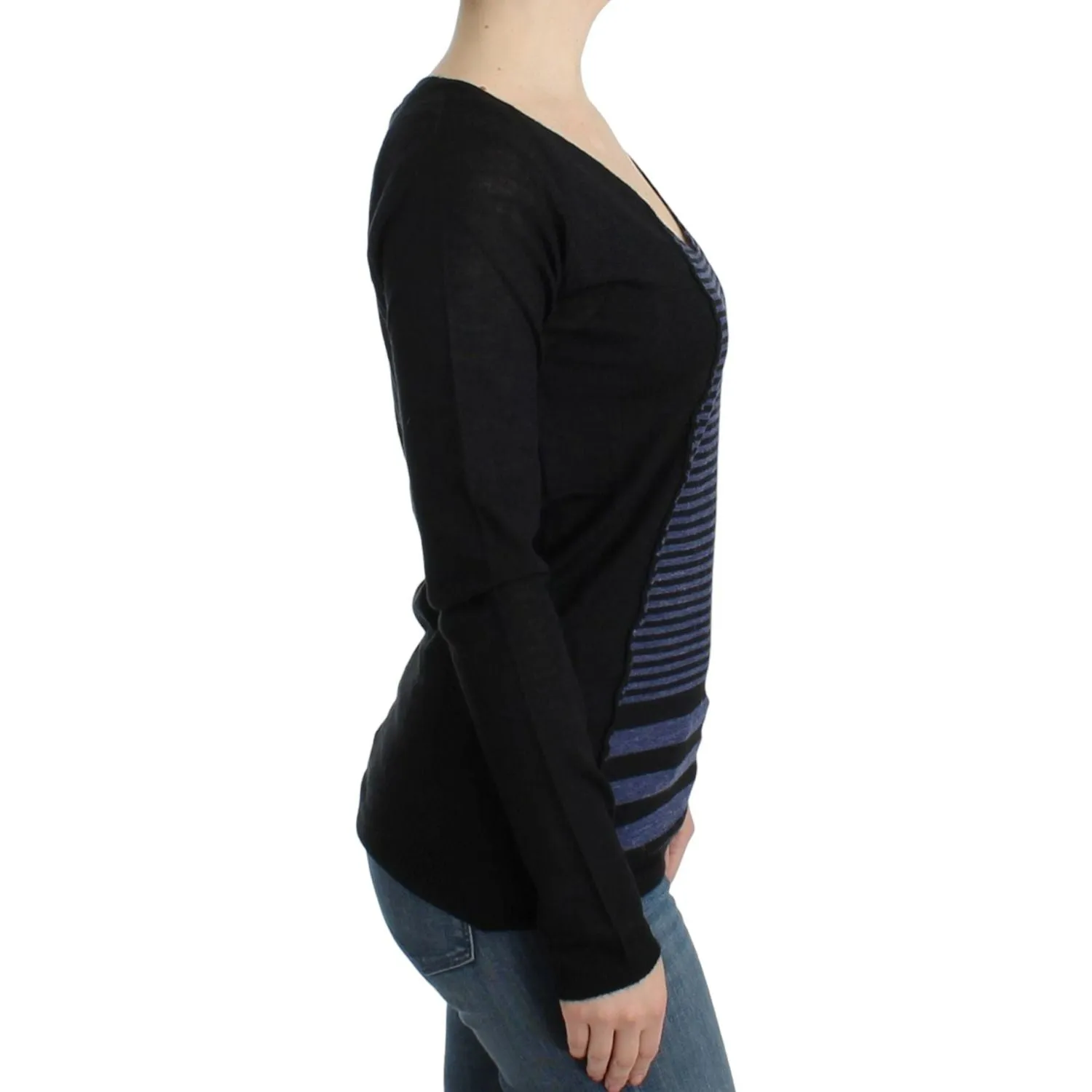 Costume National Chic Striped V-Neck Wool Blend Sweater