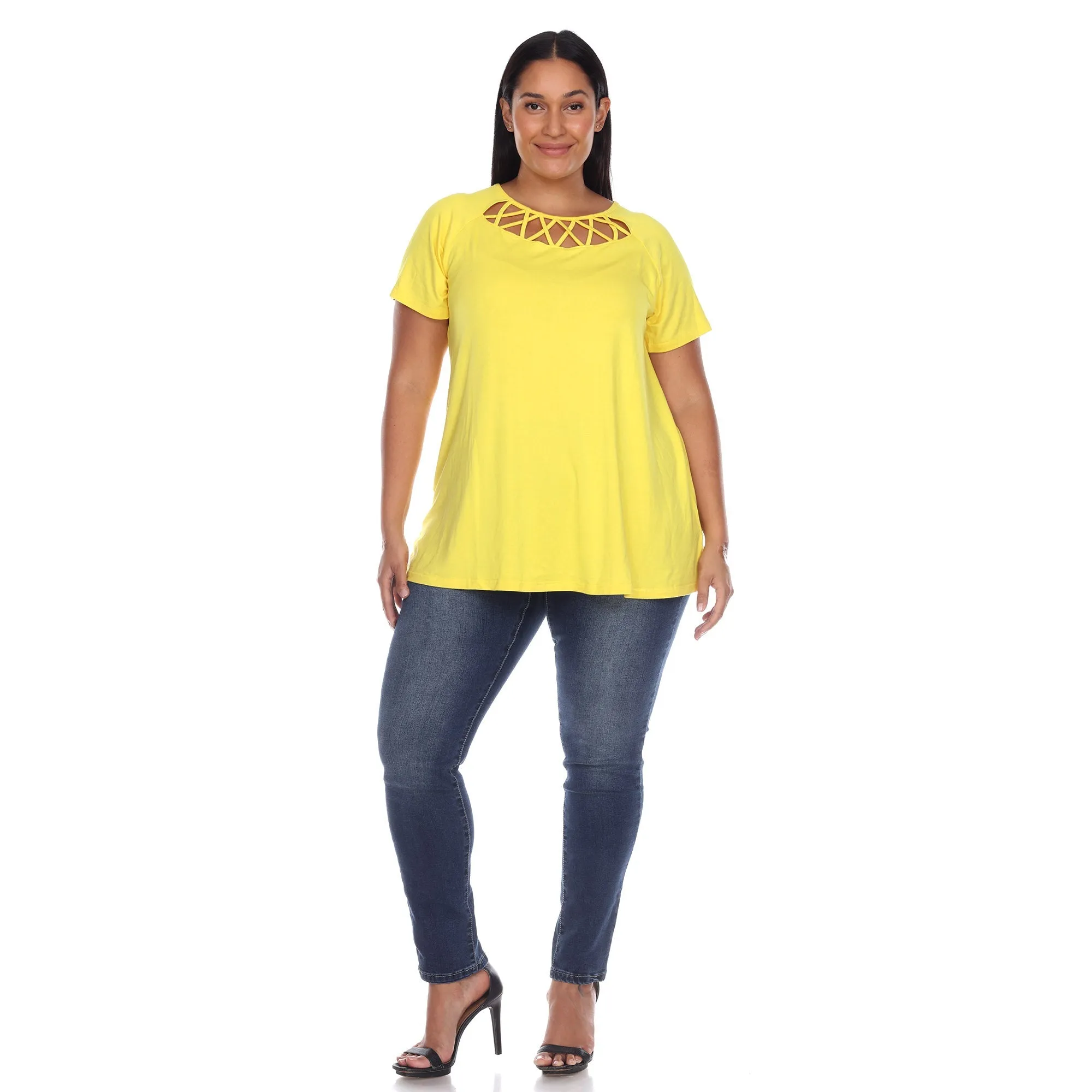 Crisscross Cutout Short Sleeve Top - Plus