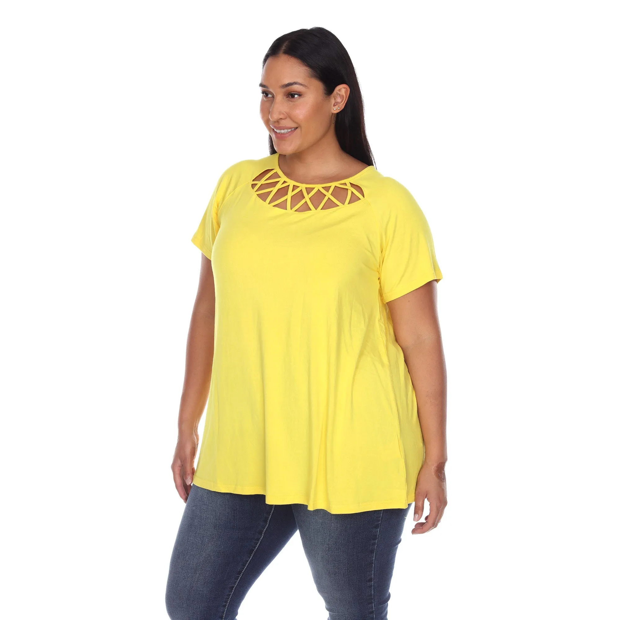 Crisscross Cutout Short Sleeve Top - Plus