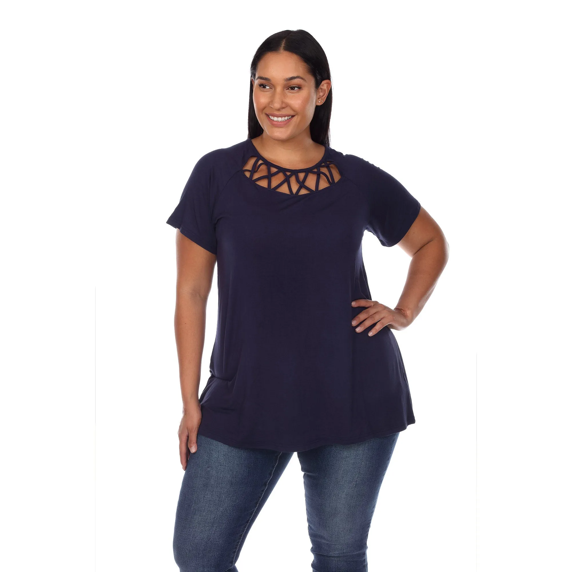 Crisscross Cutout Short Sleeve Top - Plus