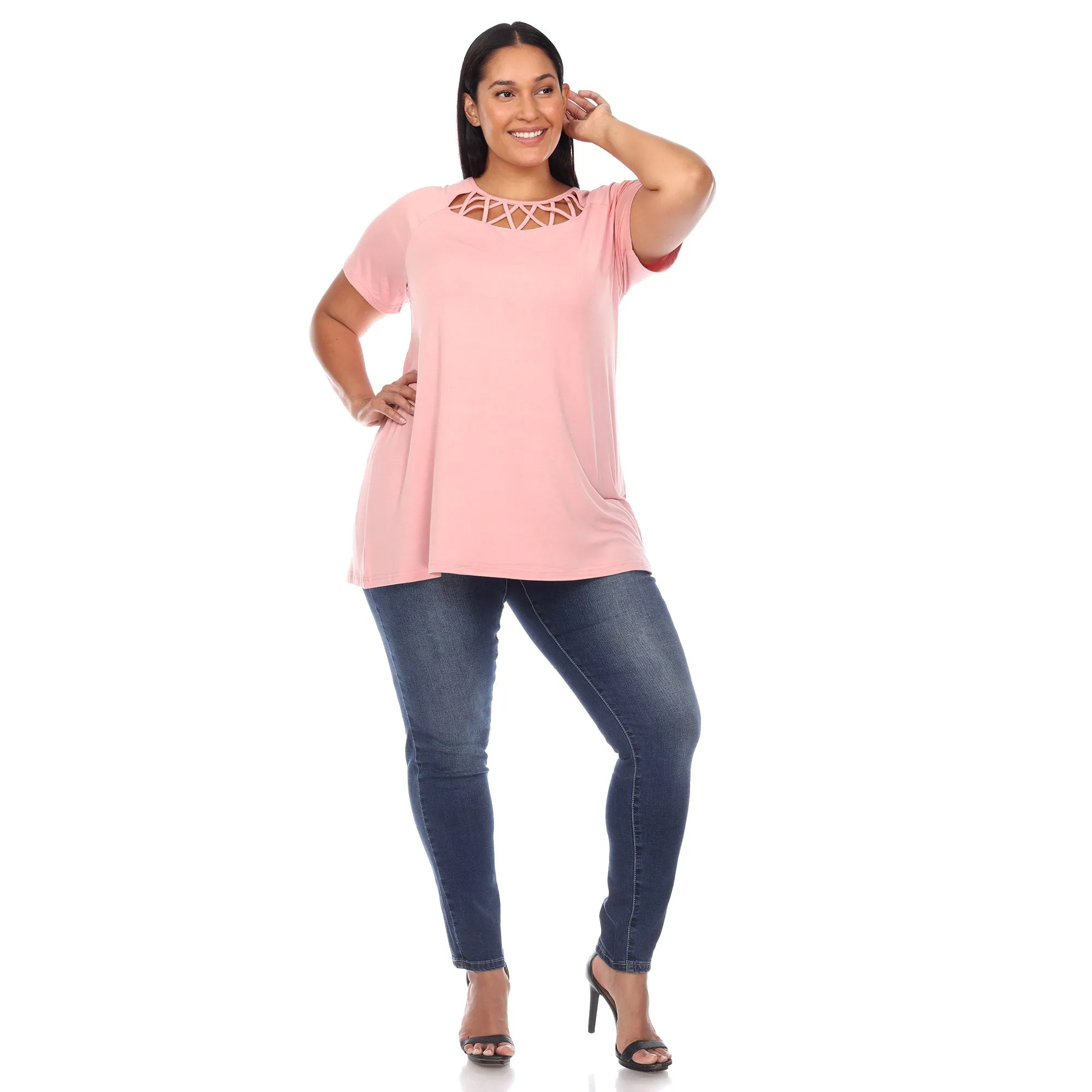 Crisscross Cutout Short Sleeve Top - Plus