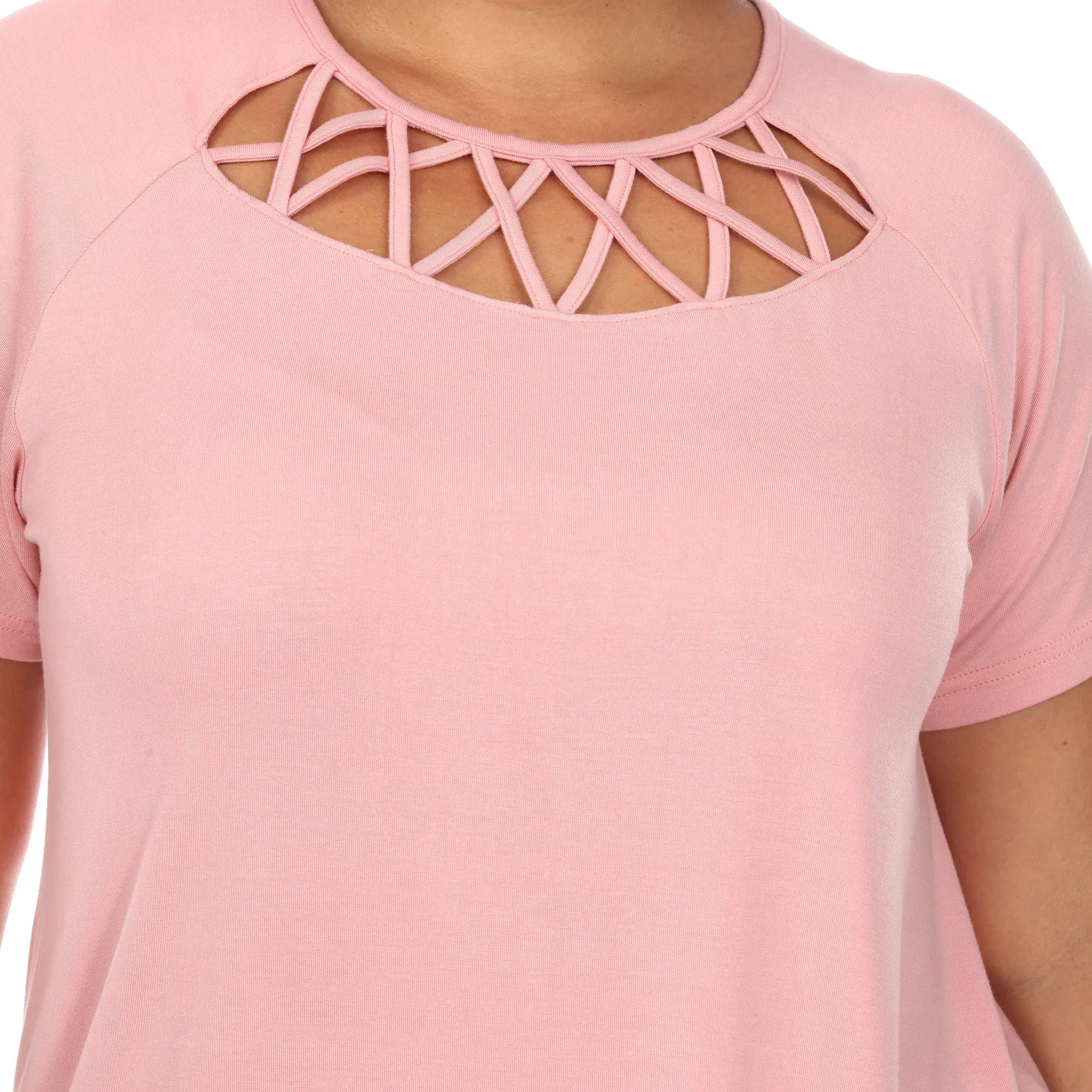 Crisscross Cutout Short Sleeve Top - Plus