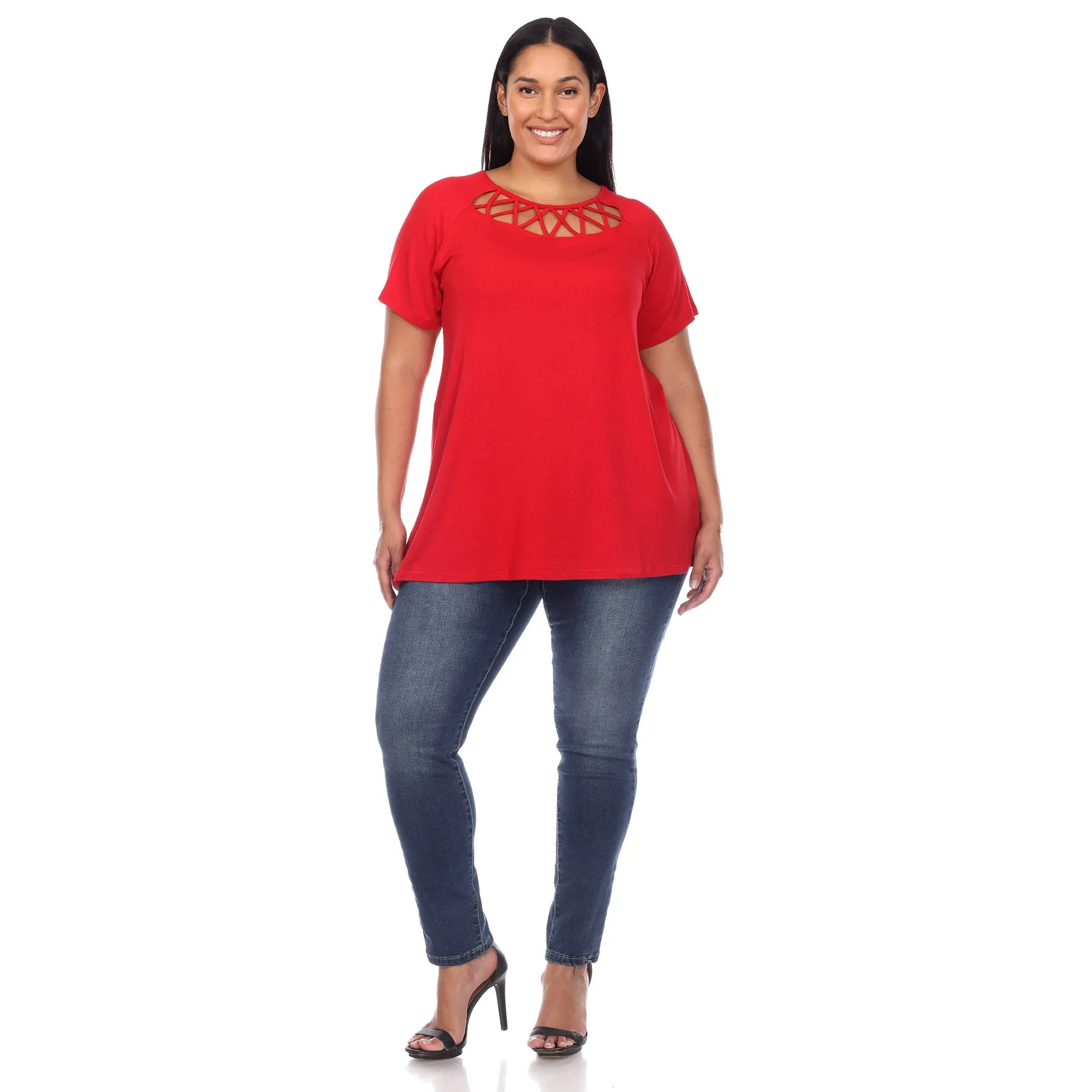 Crisscross Cutout Short Sleeve Top - Plus