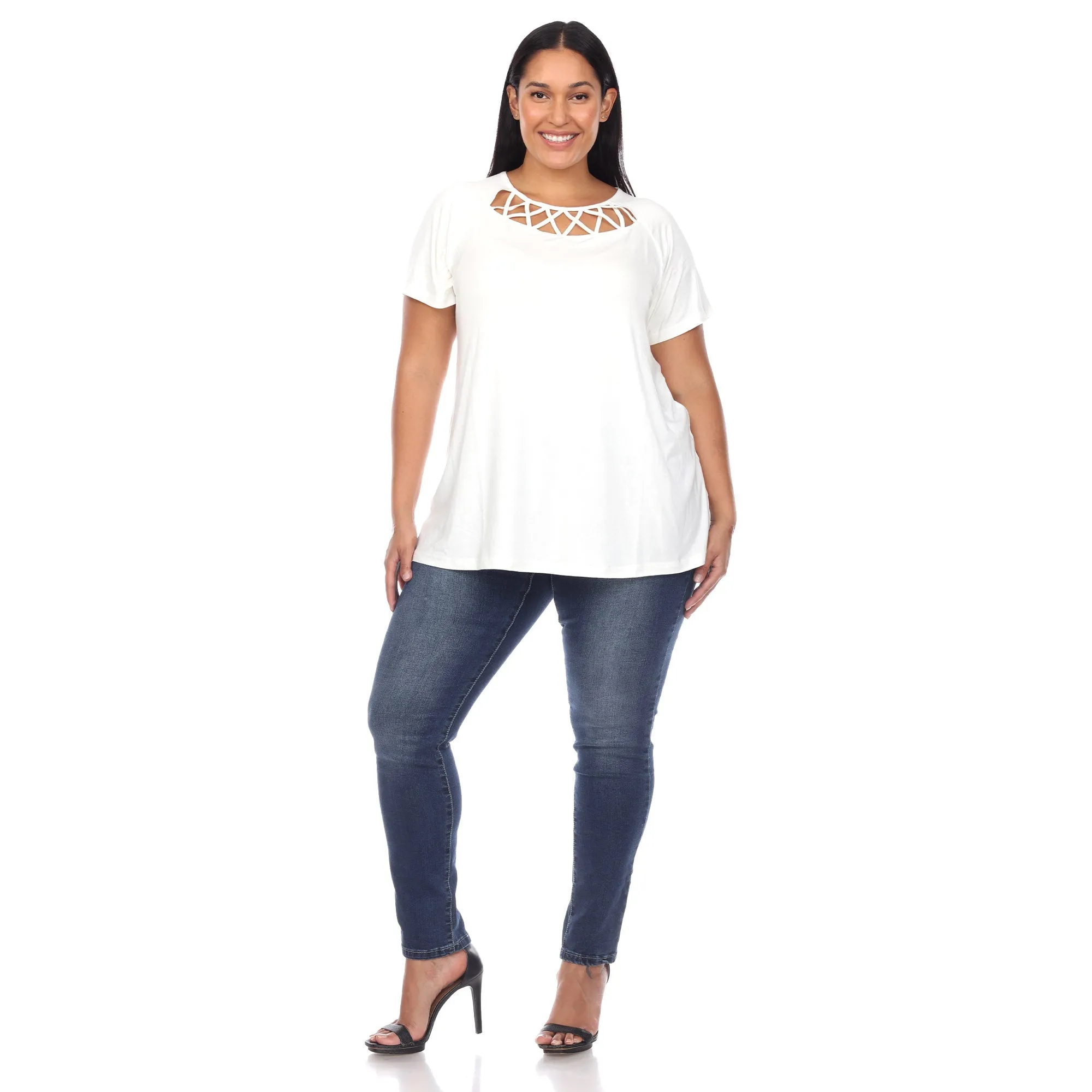 Crisscross Cutout Short Sleeve Top - Plus