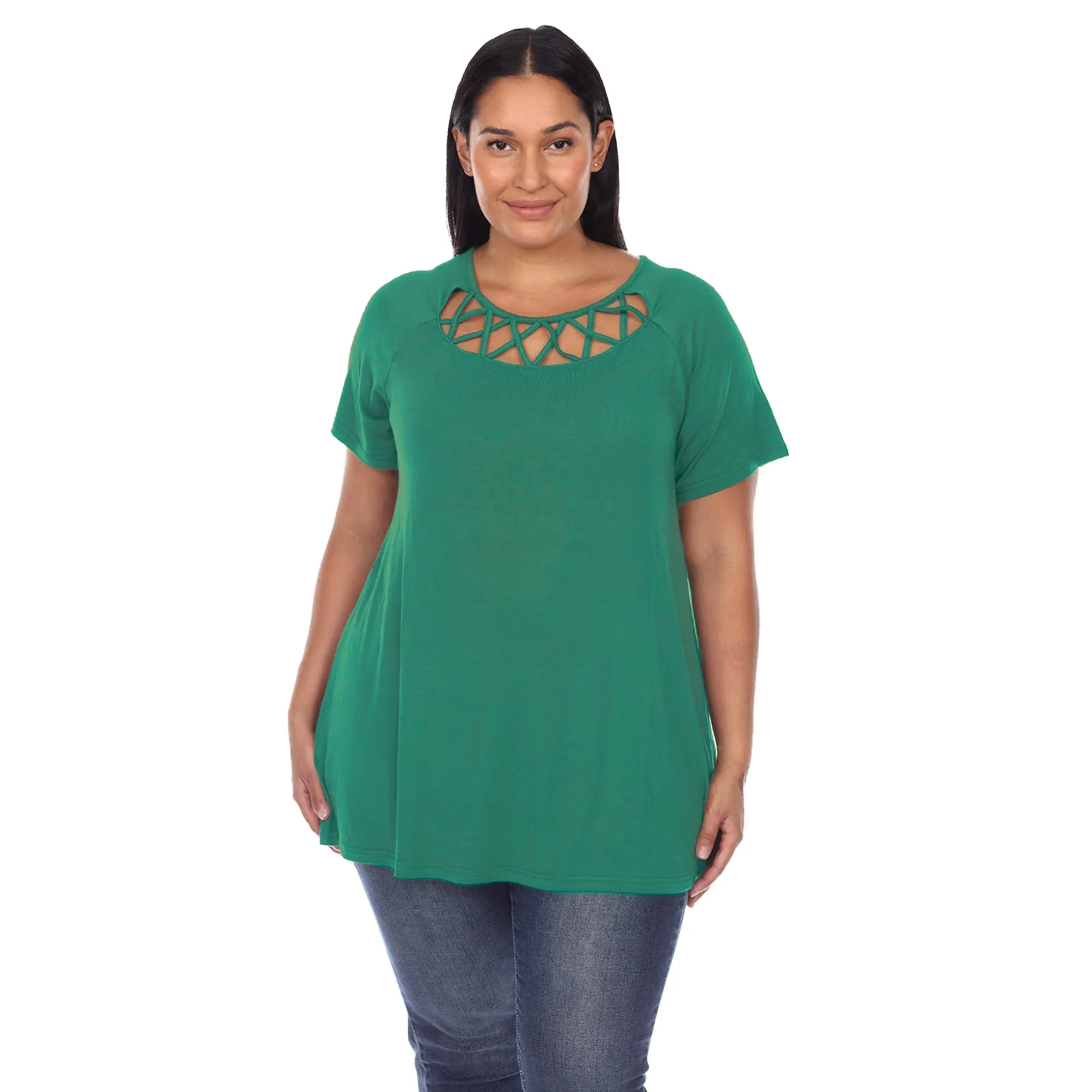 Crisscross Cutout Short Sleeve Top - Plus